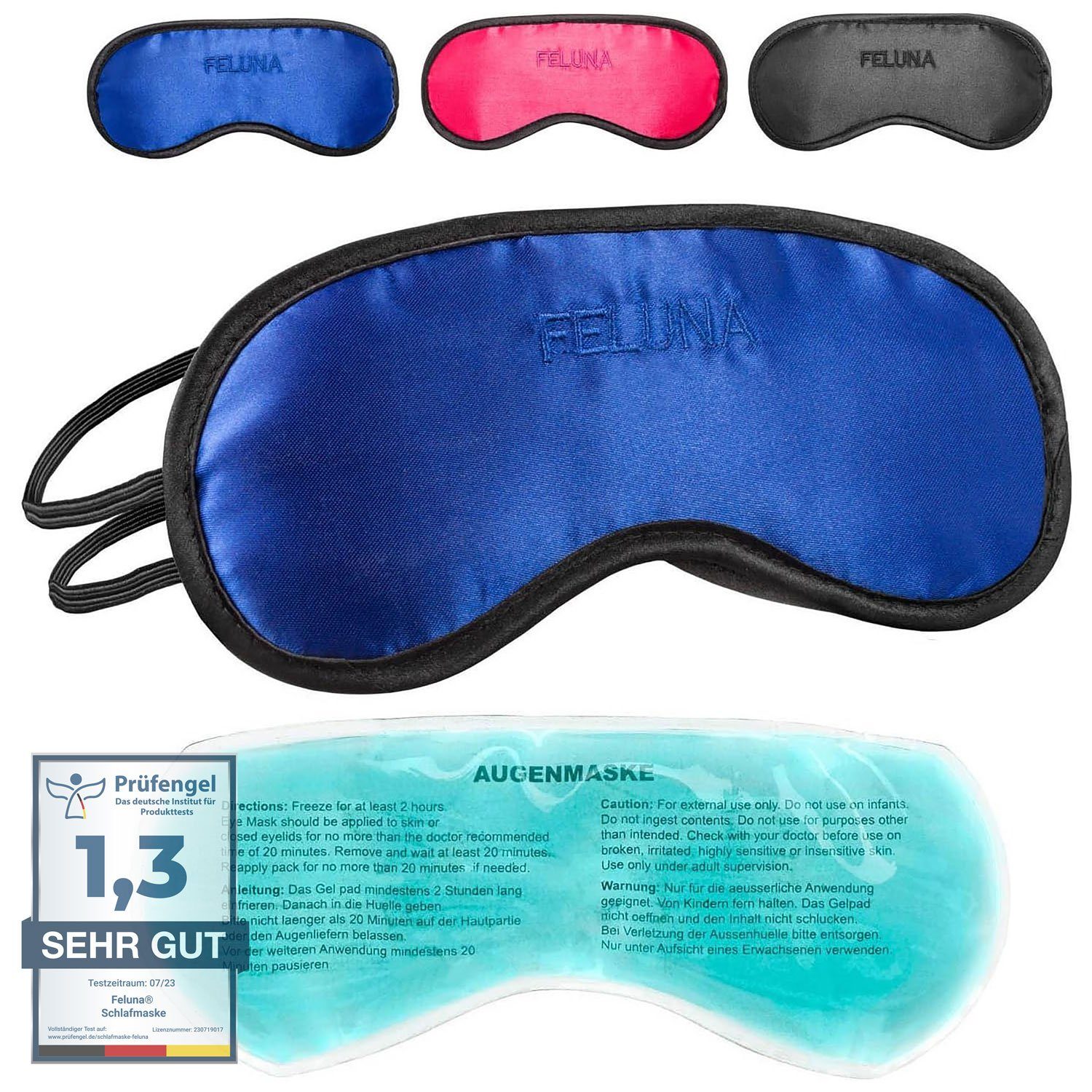 Feluna Schlafmaske FELUNA Schlafmaske mit Kühlkissen - Schlafmaske Satin Gelpad, Kühlpad Nachtmaske, Schlafbrille