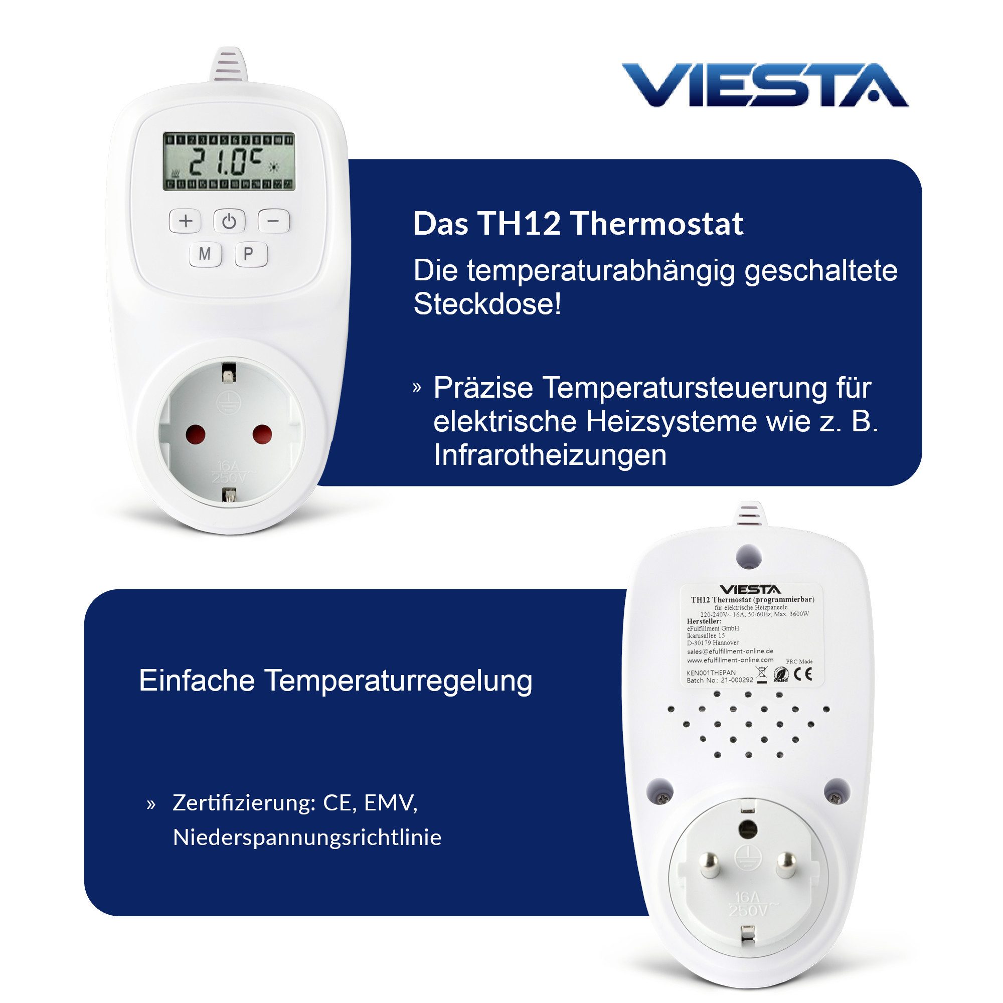 VIESTA Heizkörperthermostat TH12 Steckdosenthermostat Programmierbar 7