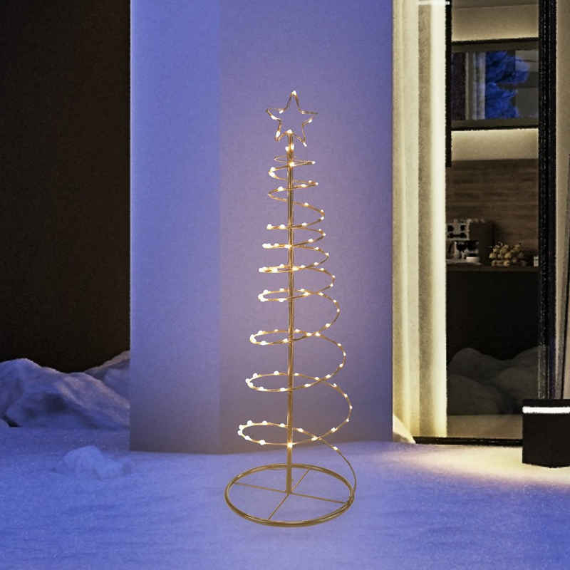 MARELIDA LED Baum LED Lichterbaum mit Stern Spiral Weihnachtsbaum 1,2m 100 LED Außen, LED Classic, warmweiß (2100K bis 3000K)