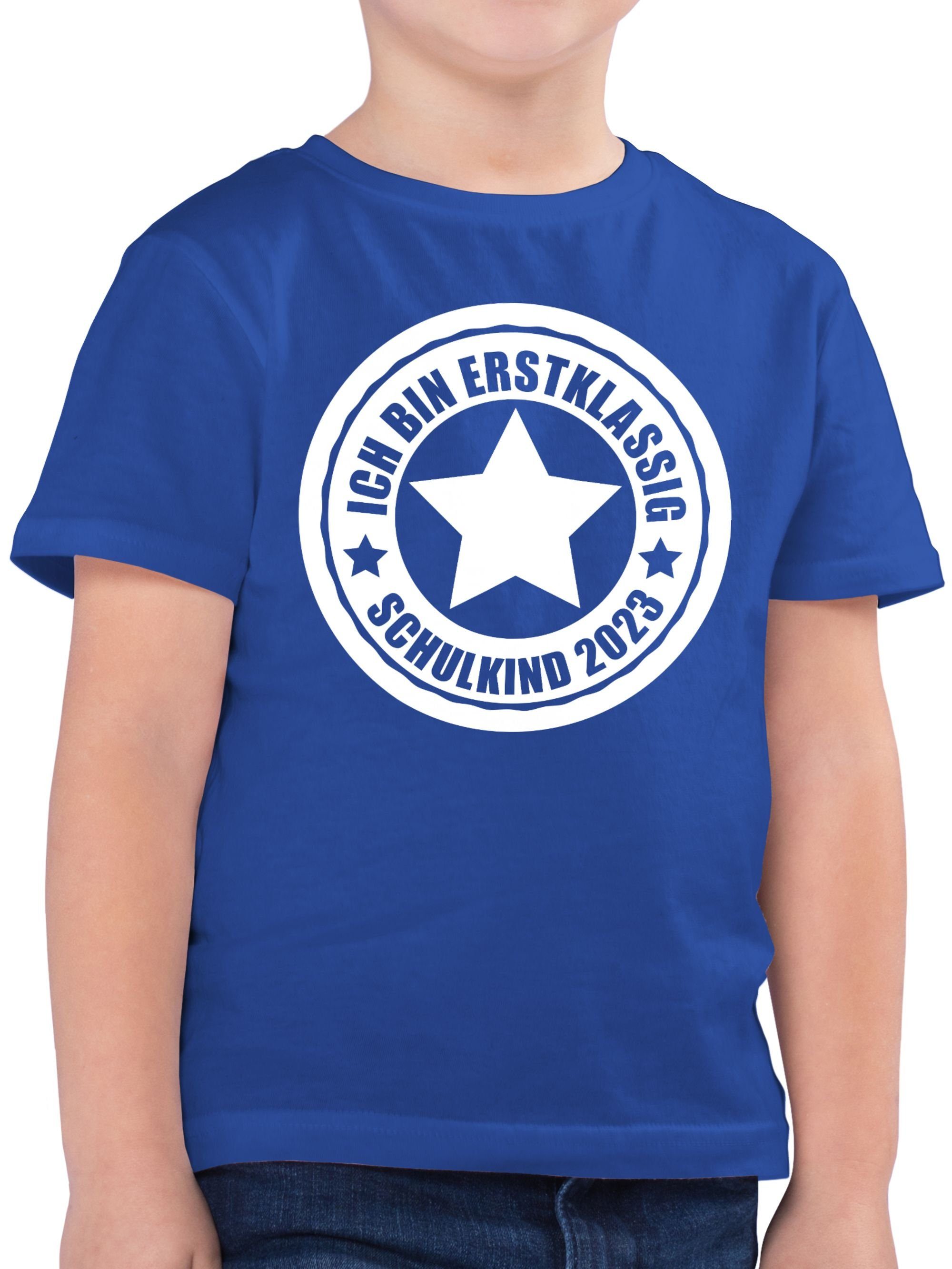 2023 Schulanfang 2 Geschenke Schulkind bin Royalblau Einschulung Junge erstklassig - Shirtracer T-Shirt Ich