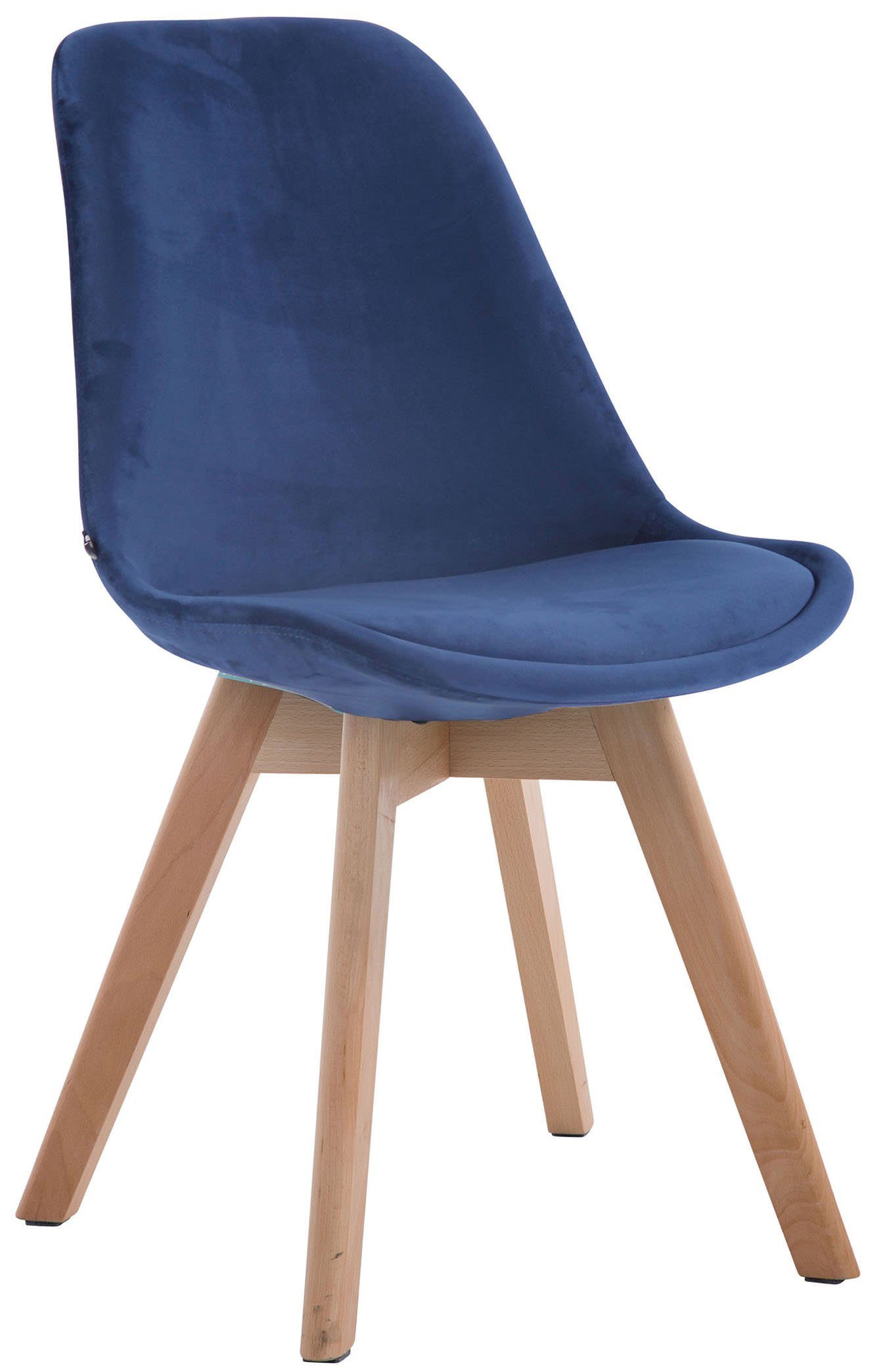 TPFLiving Besucherstuhl Bornova Two mit hochwertig gepolsterter Sitzfläche - Konferenzstuhl (Küchenstuhl - Esszimmerstuhl - Wohnzimmerstuhl), Gestell: Buchenholz Natura - Sitzfläche: Samt blau