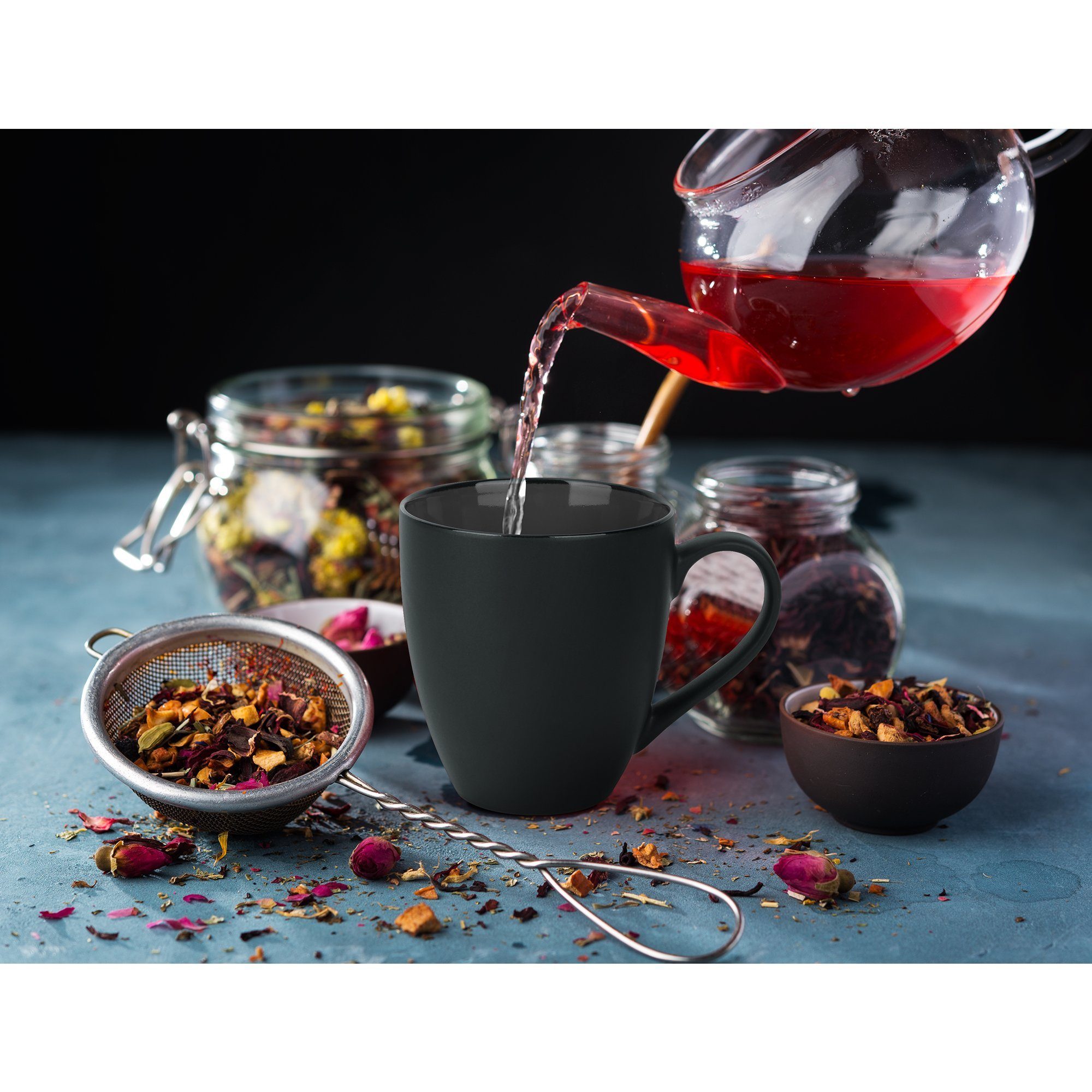 MiaMio Tasse MIAMIO - 6 x 350 ml Kaffeetassen Set Außen Schwarz Innen Farbig