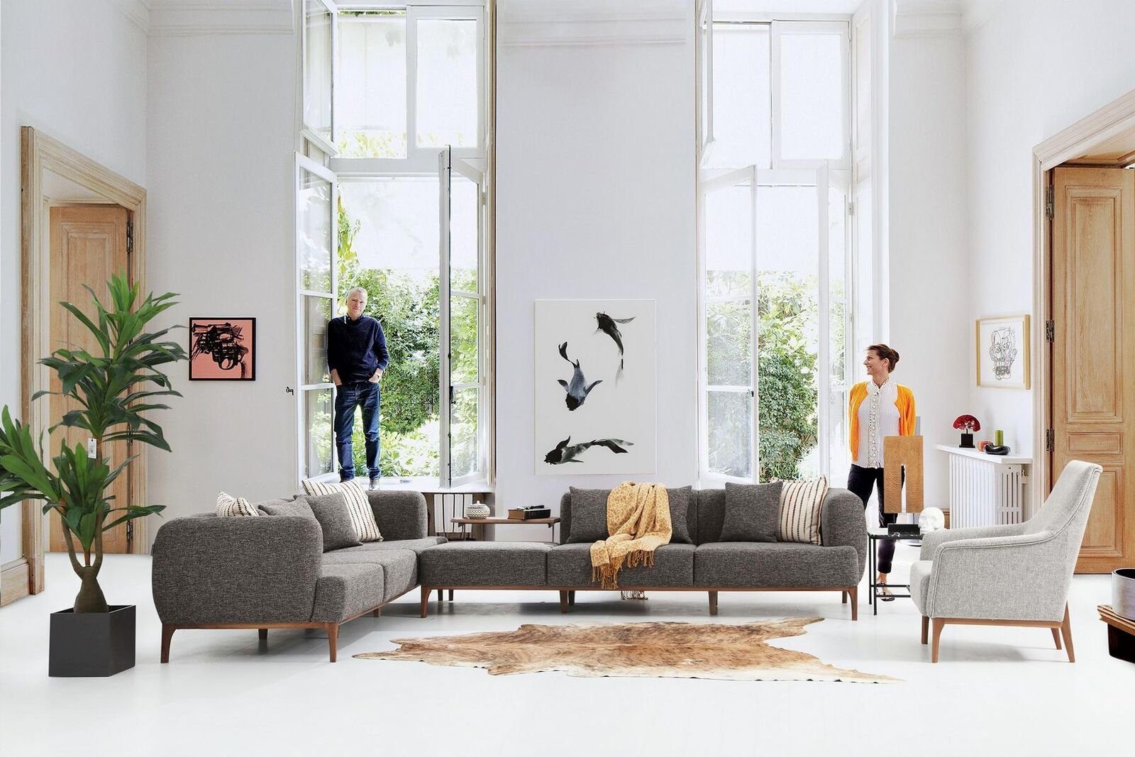 1 3-Sitzer Stoff Luxus Modern Europa Sofa Made Teile, 3 Sofas in Wohnzimmer Grau JVmoebel Dreisitzer Sitzer Neu,