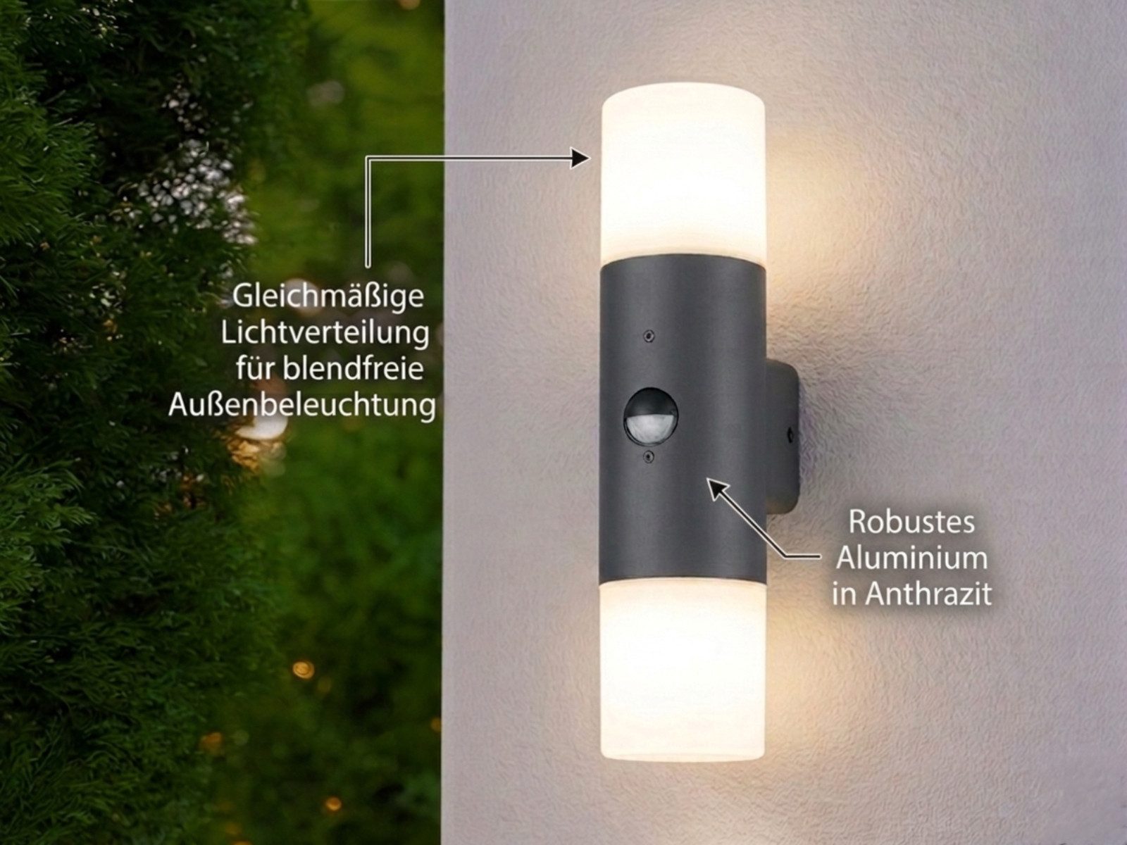 TRIO Leuchten LED Außen-Wandleuchte Up & Down mit Bewegungsmelder Höhe 33cm, Bewegungssensor, LED wechselbar, Warmweiß, Wand Außenleuchte zur Fassadenbeleuchtung & Hausbeleuchtung Haustür