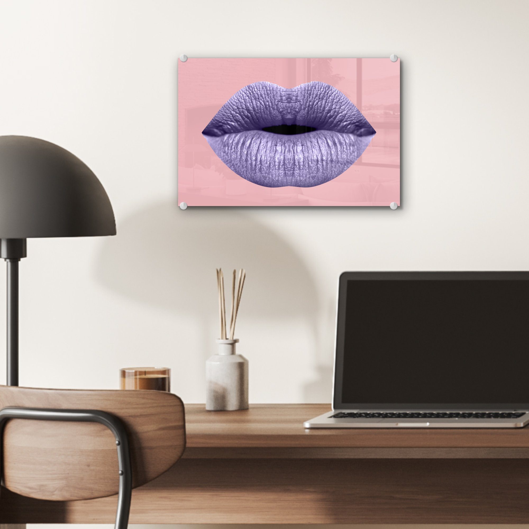 - Pastell Glas - Rosa, auf (1 St), MuchoWow Wanddekoration Bilder - Lippen - Foto - Glasbilder Acrylglasbild Wandbild auf Glas