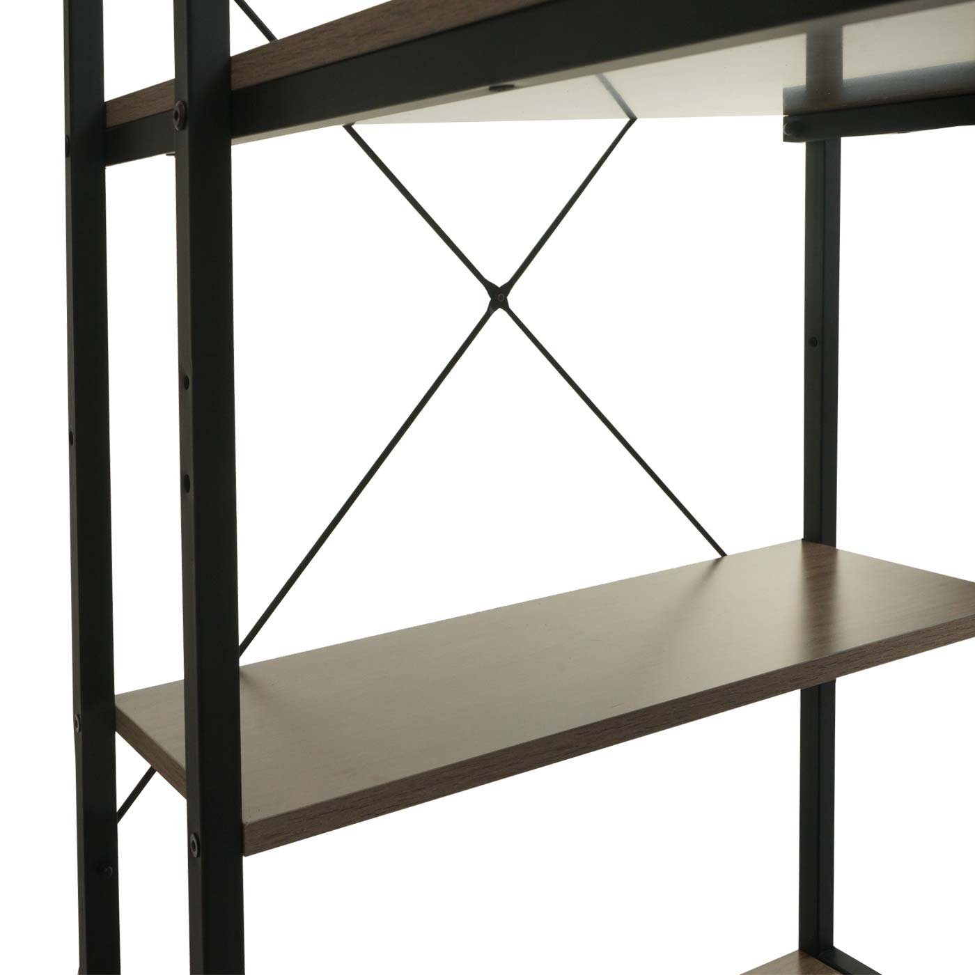 4 Regalböden, MCW MCW-K81, Tischplatte Struktur grau-braun Mit Schreibtisch | grau-braun mit