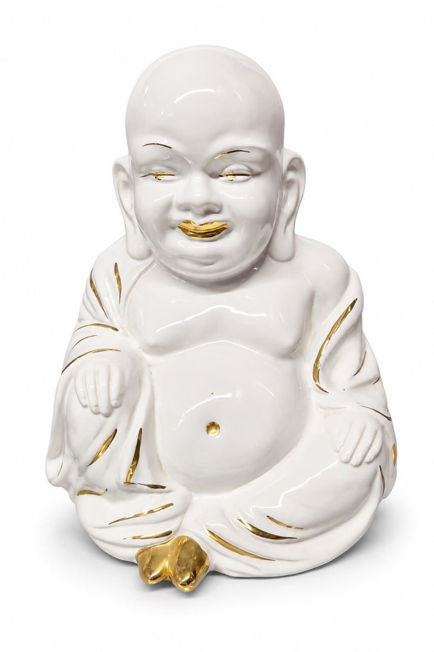 Xlmoebel Buddhafigur Zen Buddha Keramikfigur Weiß Gold Dekor Wohnaccessoire Sofort (Zen Buddha Keramikfigur), dekorative Buddha-Figur