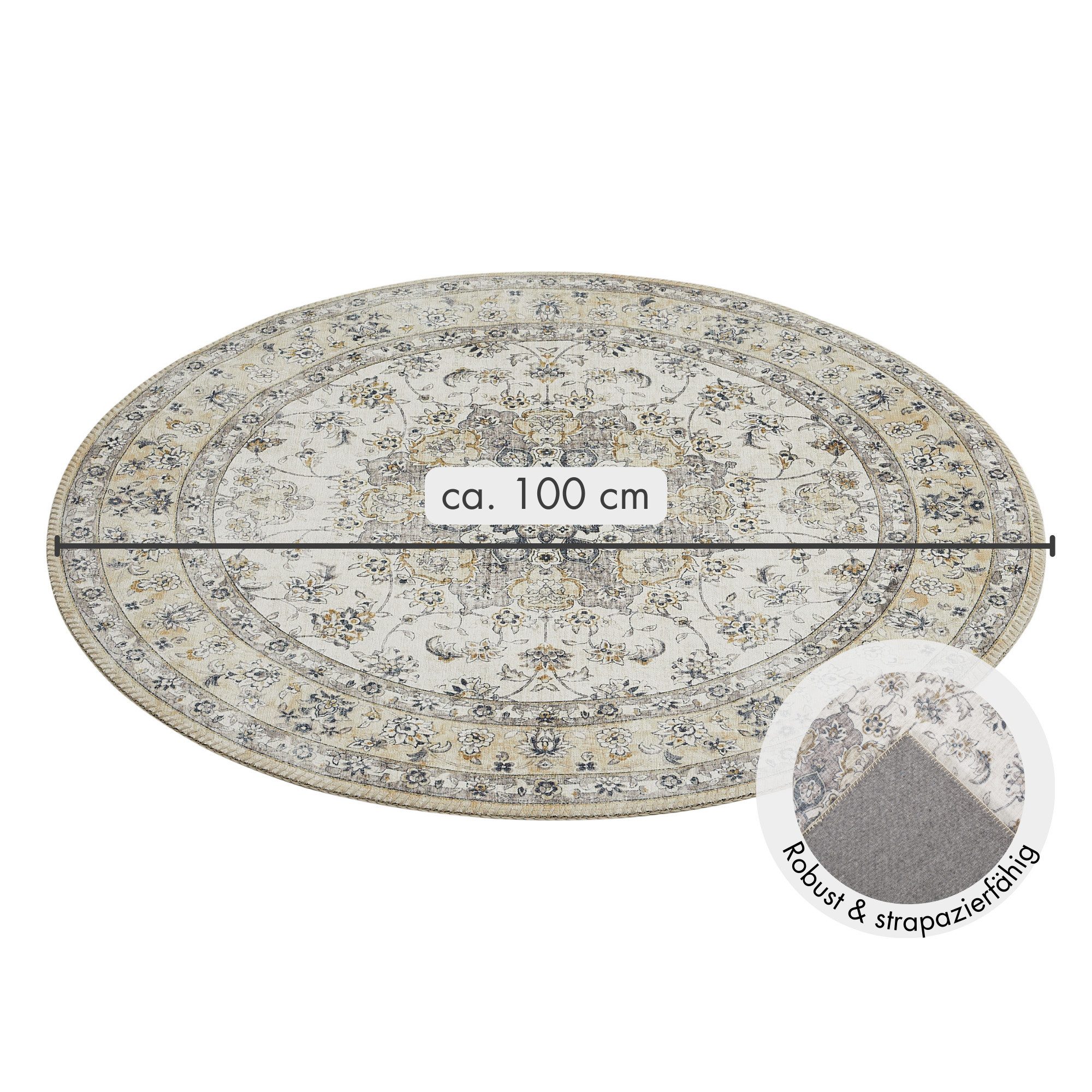LUXOR living Teppich Prima 3, rund, Höhe: 7 mm, Kurzflor, Orient-Optik, Vintage Design, auch als Läufer erhältlich