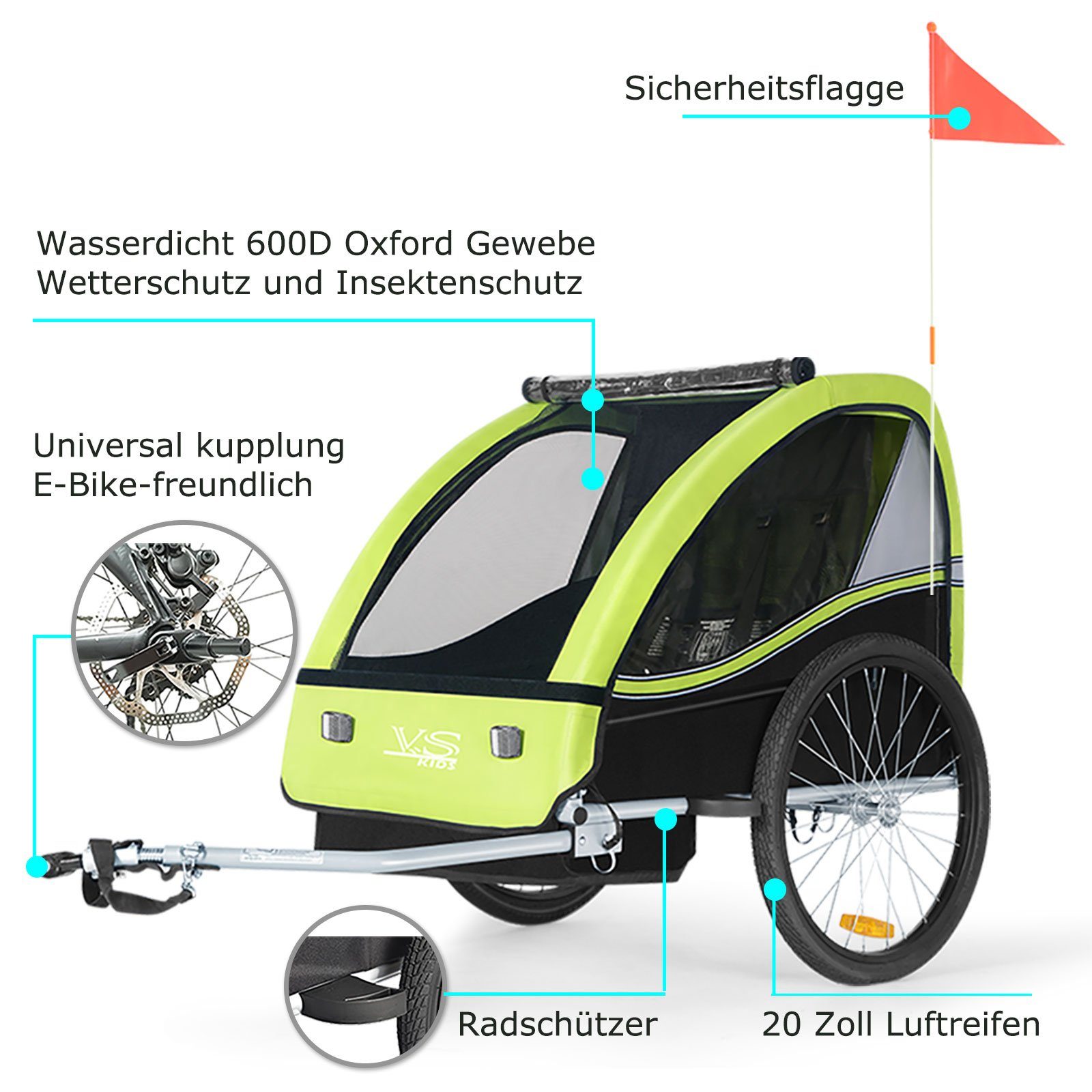TIGGO Fahrradkinderanhänger Tiggo VS Kinderanhänger Fahrradanhänger für 1 oder 2 Kinder