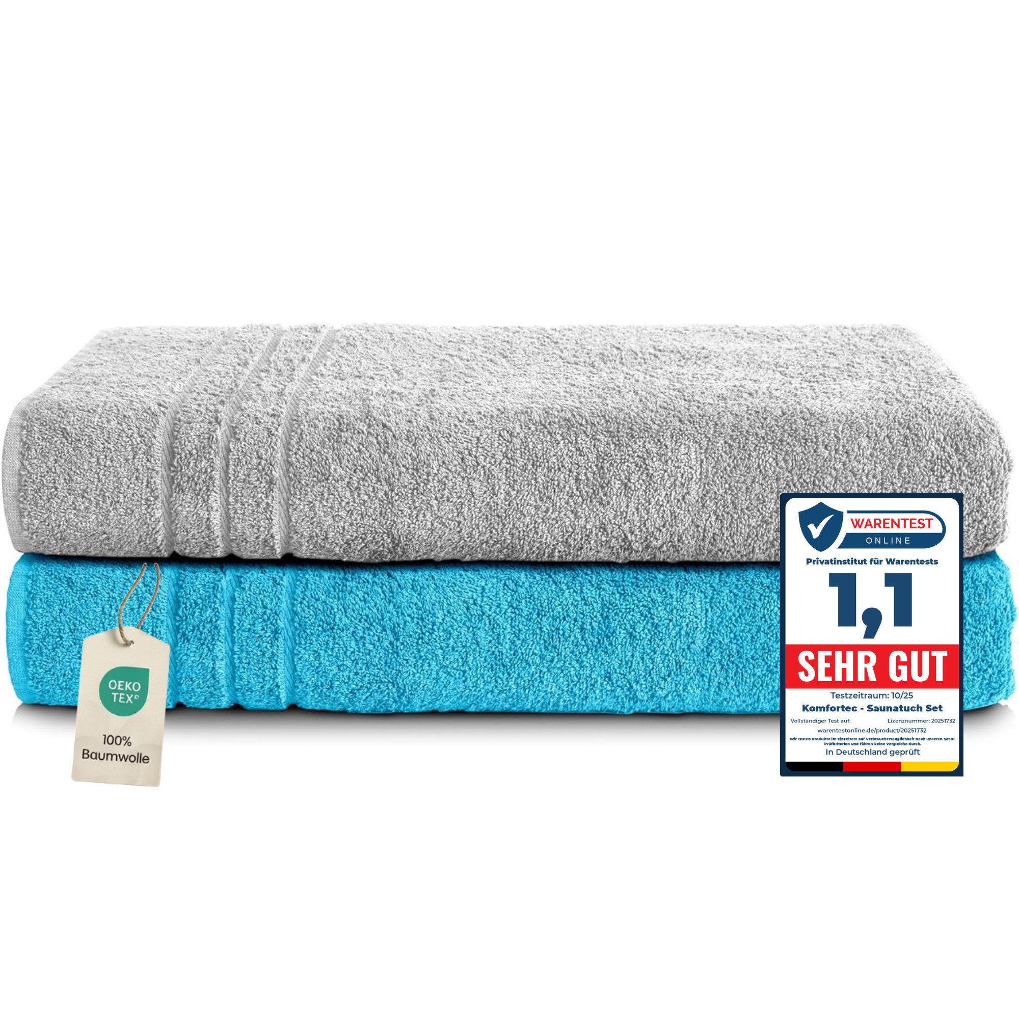 Komfortec Saunatuch Frotte aus 100% Baumwolle, Frottee (Packung, 2-St), 80x200 Saunatücher set XXL, Weich, Schnelltrocknend