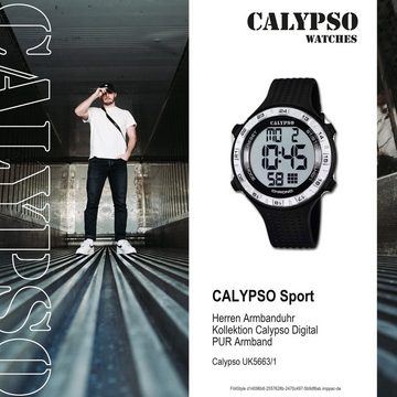 CALYPSO WATCHES Digitaluhr Calypso Herren Uhr K5663/1 Kunststoffband, (Digitaluhr), Herren Armbanduhr rund, PURarmband schwarz, Sport
