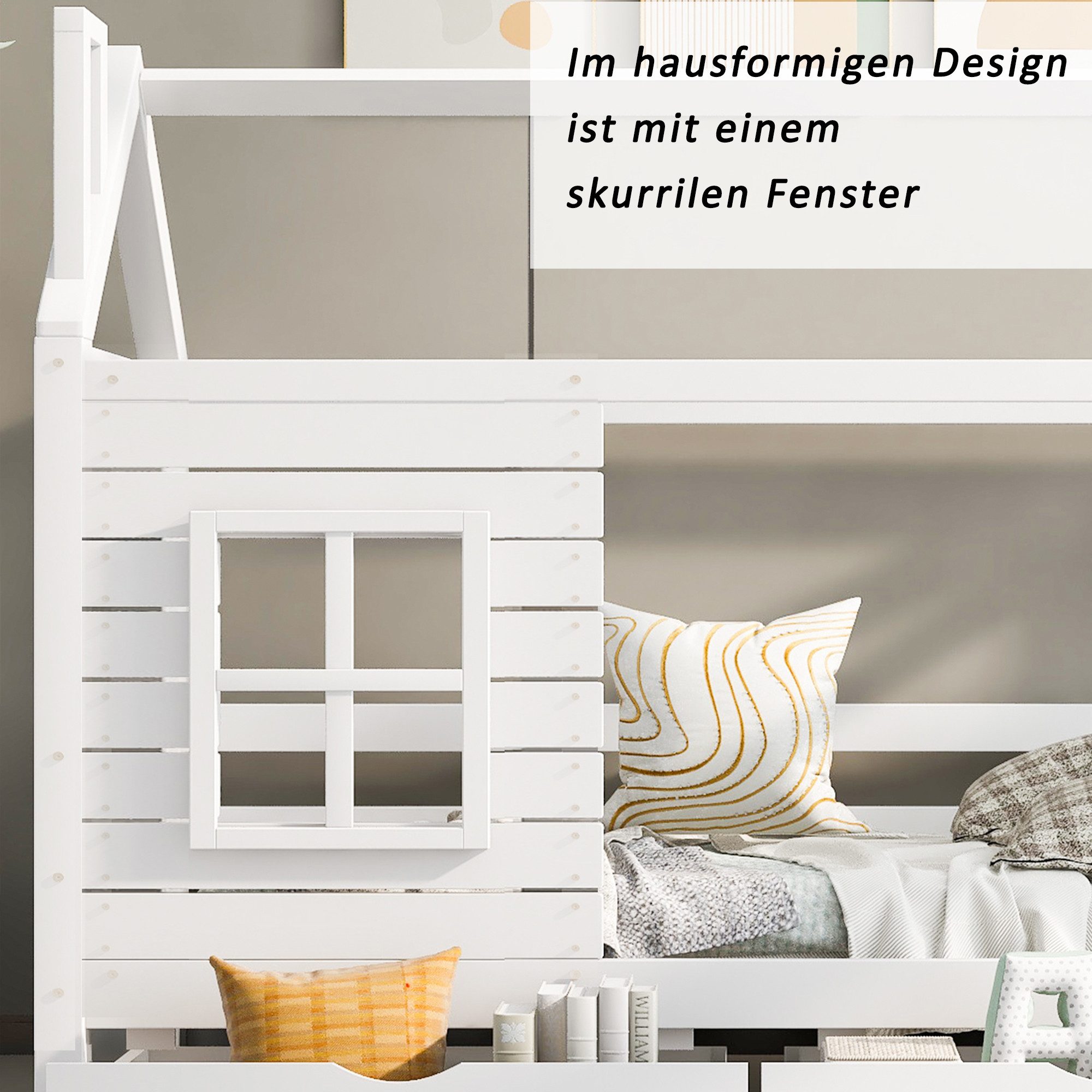 Flieks Hausbett, Kinderbett Jugendbett 80x160cm Massivholzbett Kiefernholz