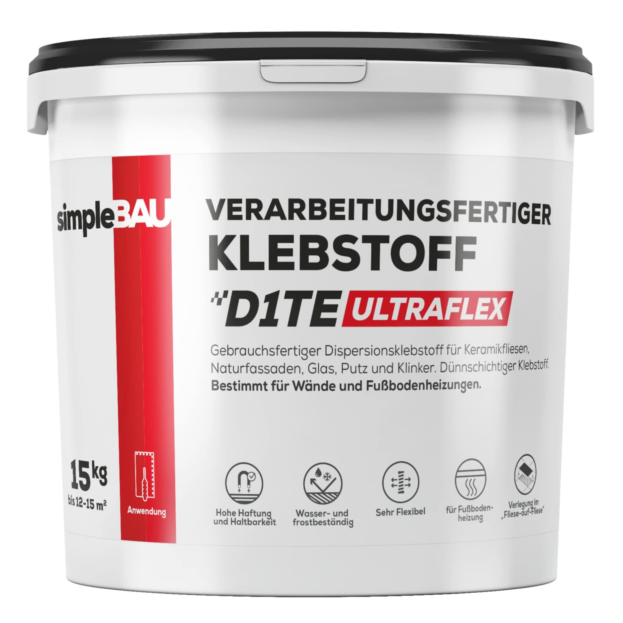 simpleBAU Dichtstoff Klebstoff D1TE ULTRAFLEX 15kg – Gebrauchsfertiger Fliesenkleber