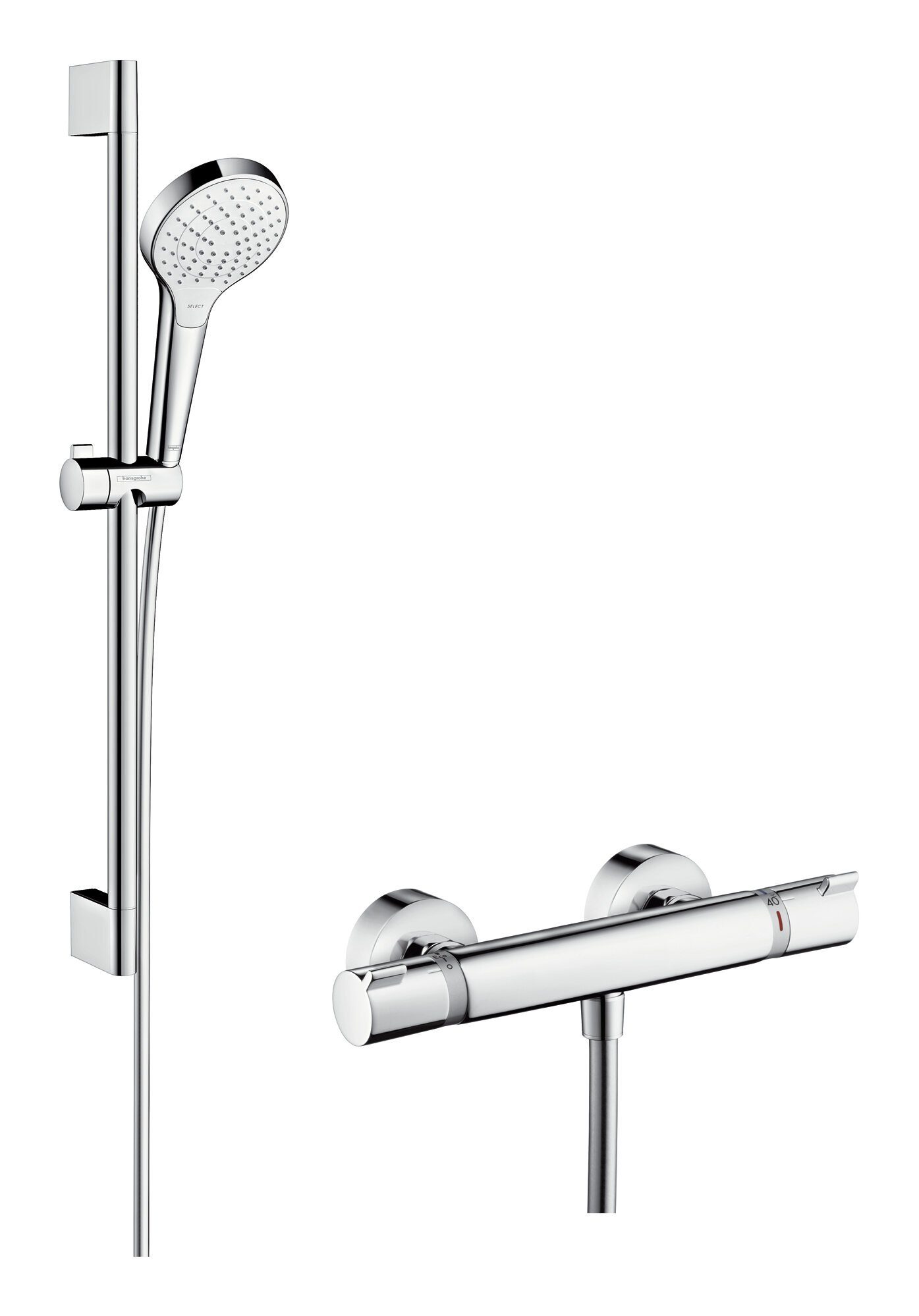 hansgrohe Duschsystem Croma Select S, Höhe 66.9 cm, 3 Strahlart(en), Vario mit Ecostat Comfort Thermostat und Brausestange 650 mm