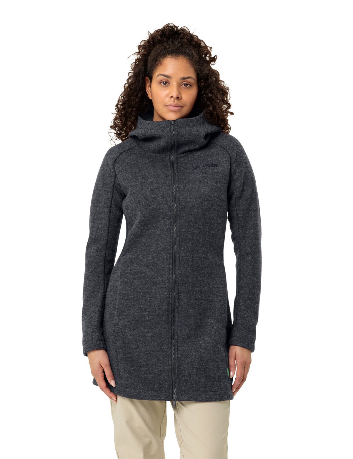 VAUDE Strickfleecejacke WOMEN'S TINSHAN COAT III für den modernen Alltag und Wandern, mit Kapuze, hoher Stehkragen