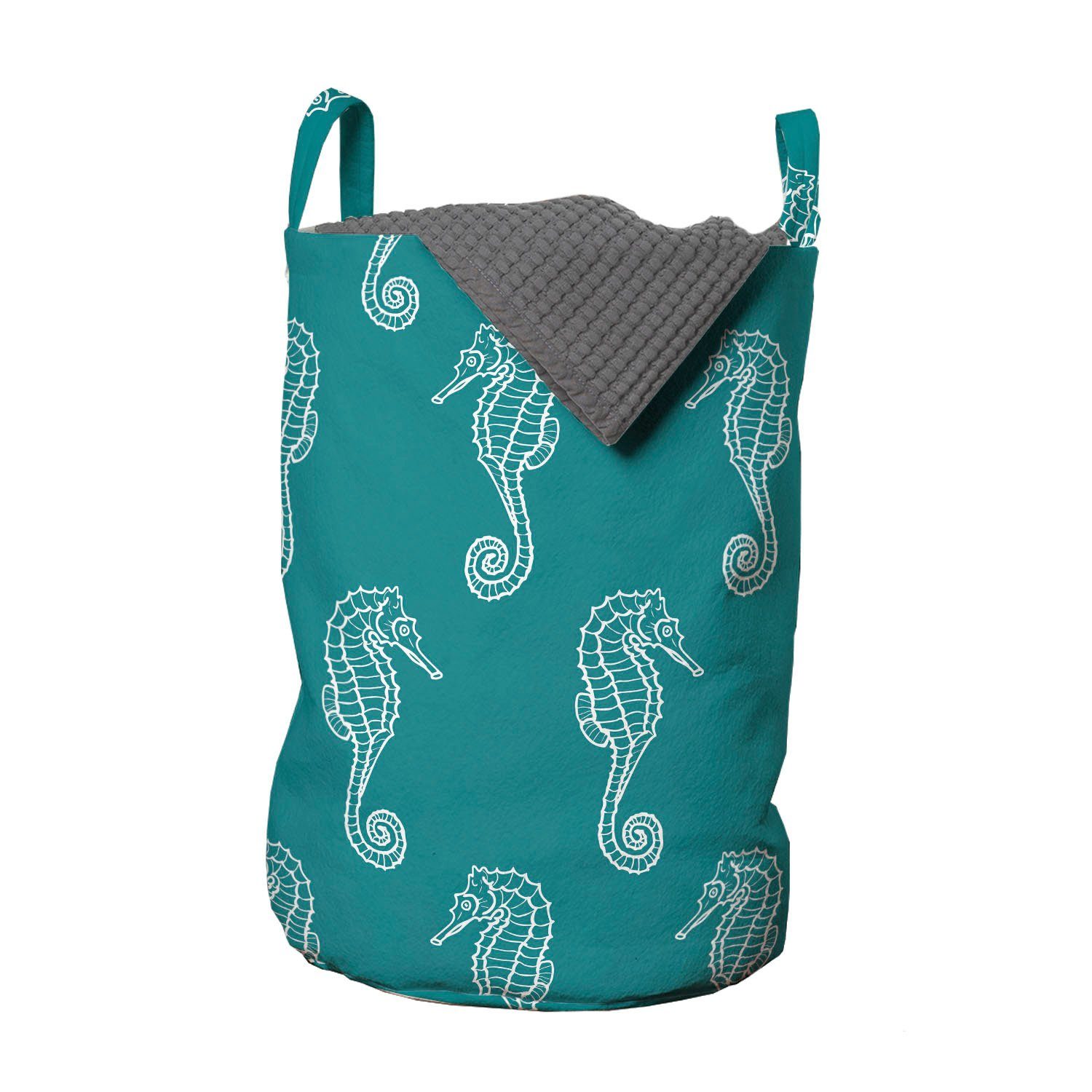 Abakuhaus Wäschesäckchen Wäschekorb mit Griffen Kordelzugverschluss für Waschsalons, Seahorse Aquatic Marine Unterwasser