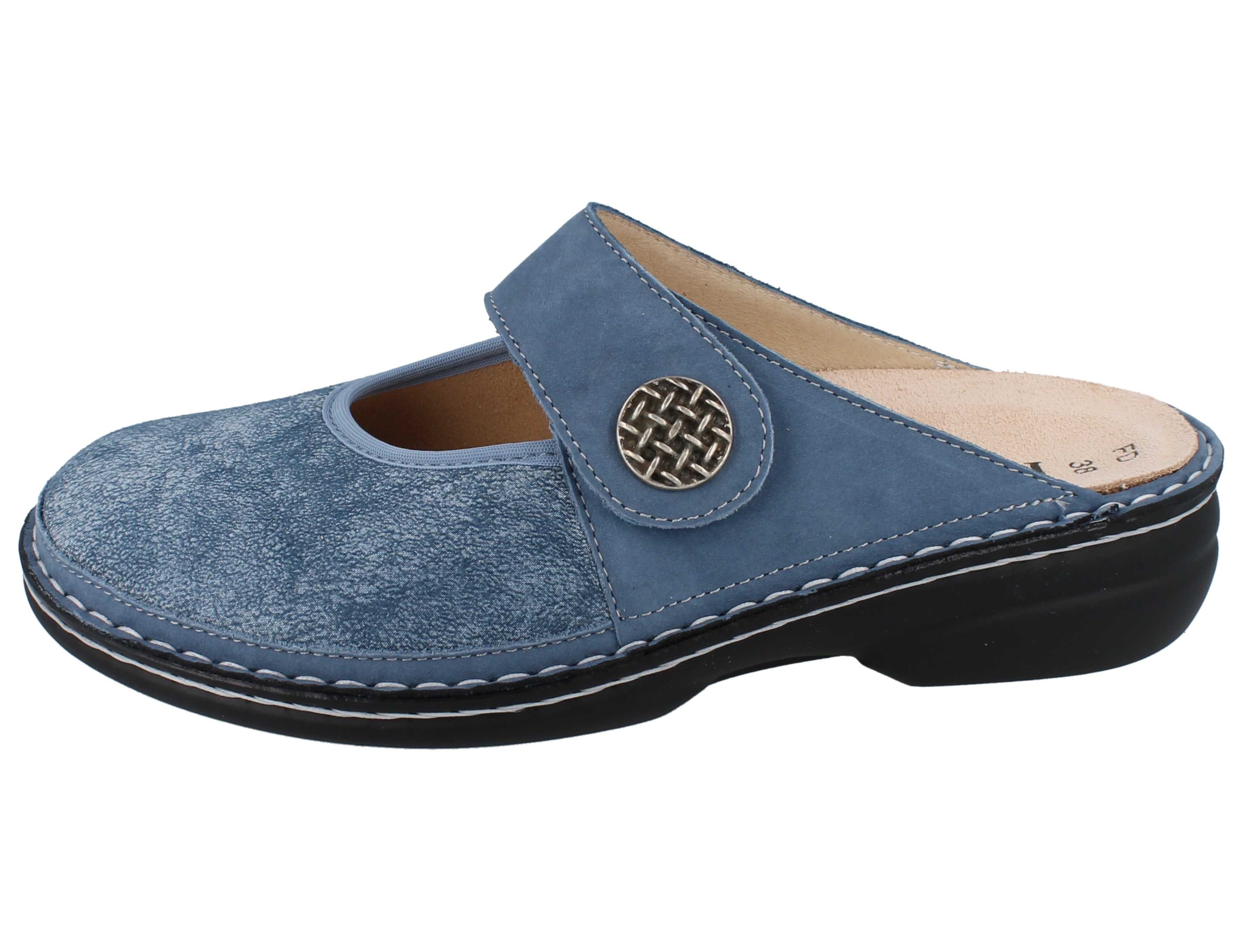 Finn Comfort FINN COMFORT Asinara Damen Clog blau Nubukleder Stretch - Größe: 39 Clog Wechselfußbett
