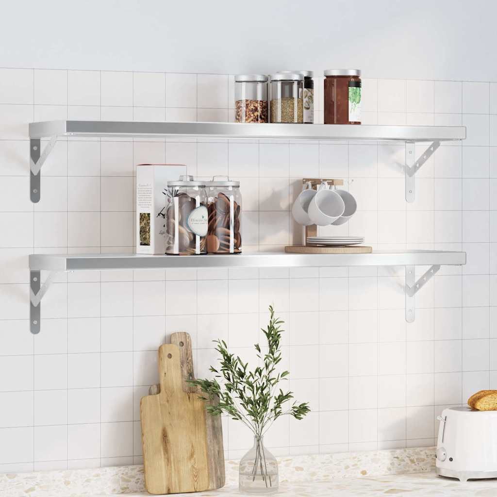 vidaXL Regal Wandregale 2 Stk. 100x23,5 cm Silbern Edelstahl, 1-tlg. – Bild 2 von 5