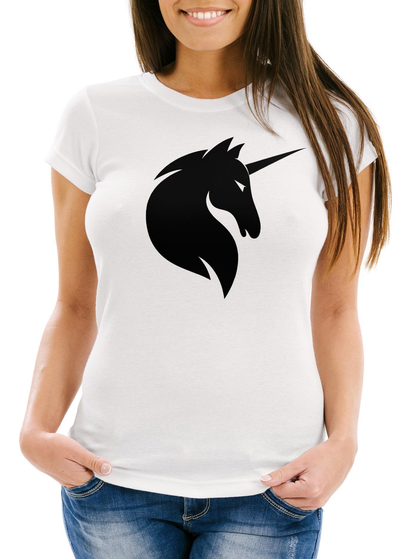 Print-Shirt Damen T-Shirt Einhorn Unicorn Slim Fit