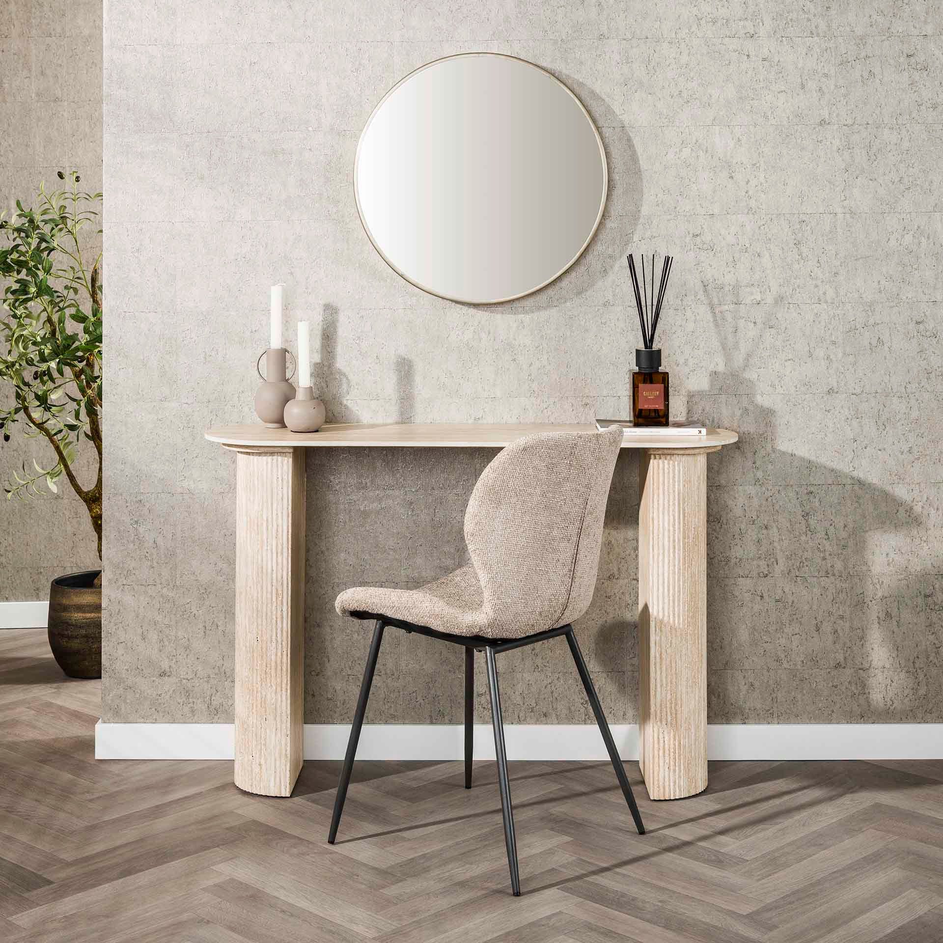 Maison ESTO Konsole VELANO Konsolentisch 120 cm Travertinoptik mit Keramikplatte Flurtisch, Organisch geformtes Säulengestell – Bild 2 von 4