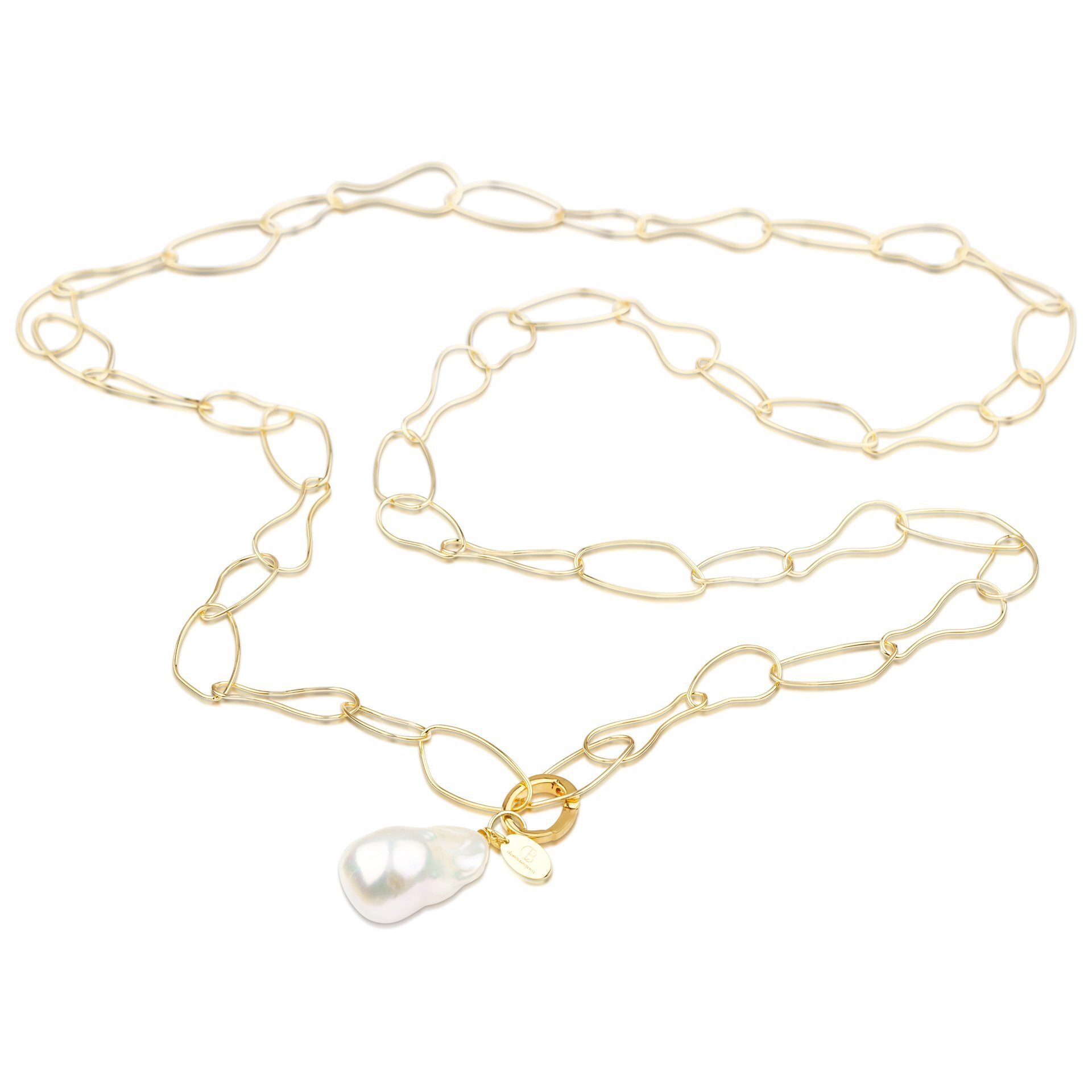 Celia von Barchewitz Gliederkette "CHAVA" lange Perlen-Halskette für Damen, ca 100 cm, mit Barock-Perle, Anhänger austauschbar/abnehmbar