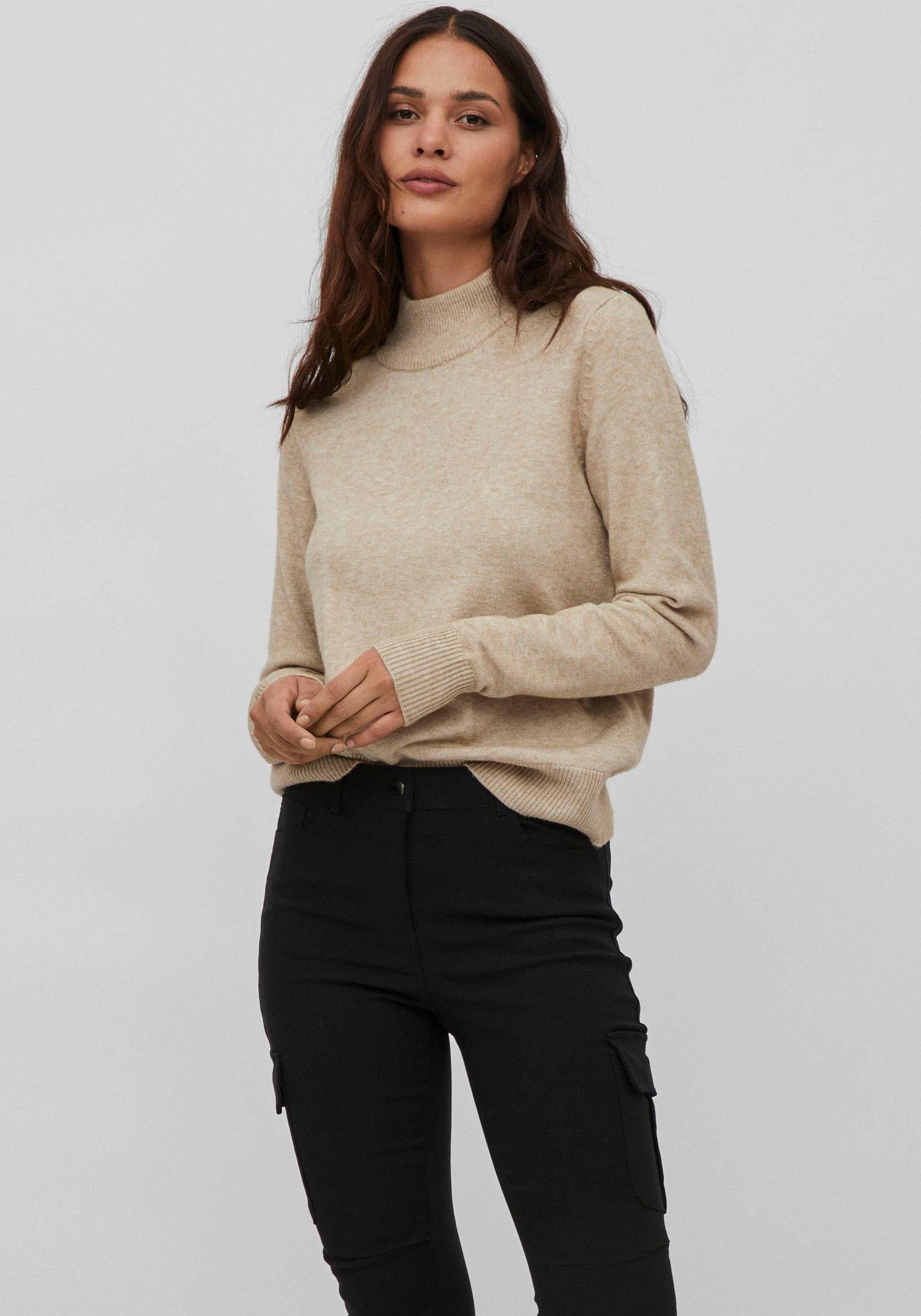 Vila Strickpullover VIRIL CREWNECK mit modischem Kragen Natural Melange