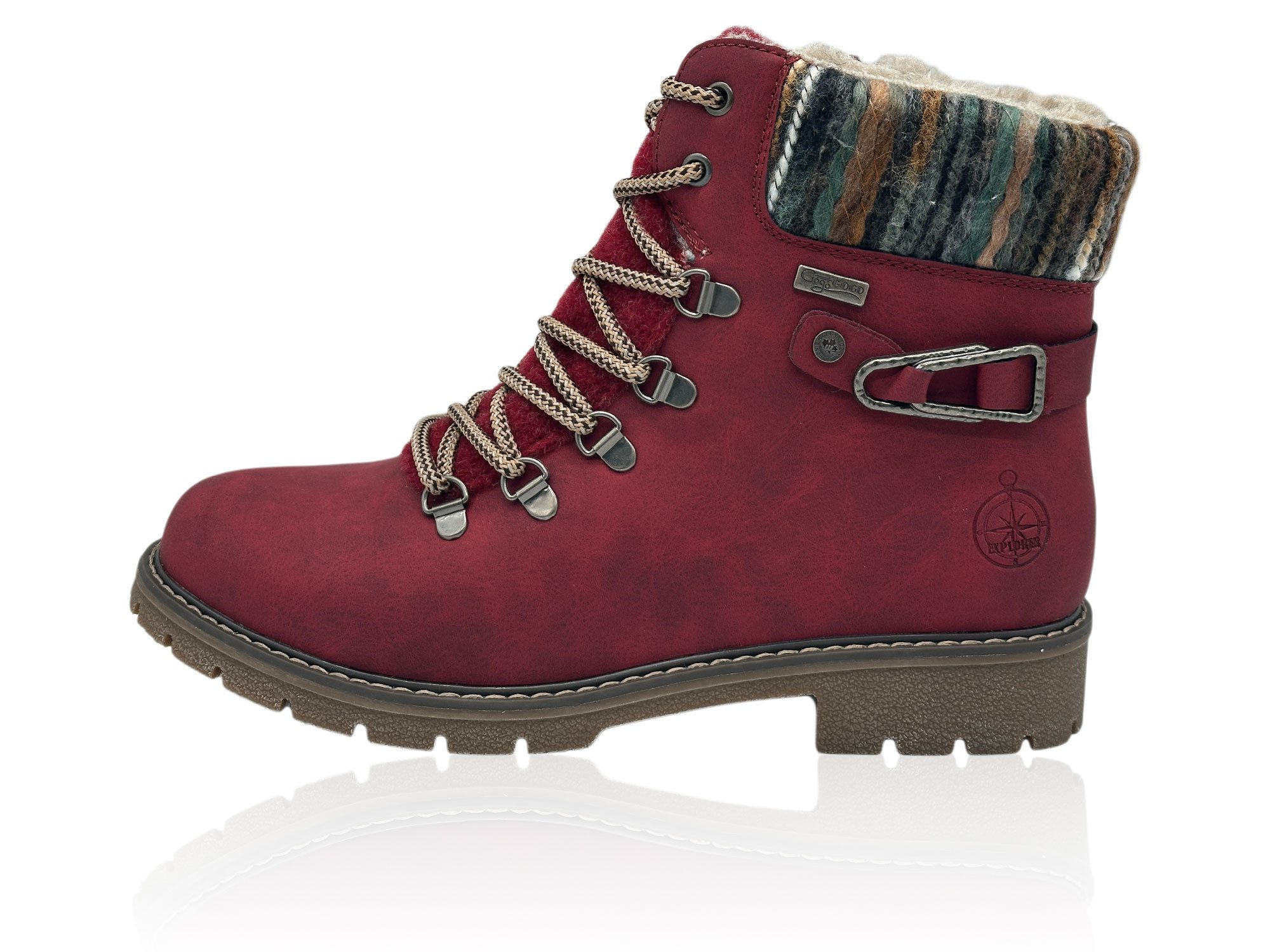 Nowaland Damen Winterboots mit Strickkragen und Profilsohle Westernstiefel Warm gefüttert mit dekorativer Bergsteiger-Schnürung