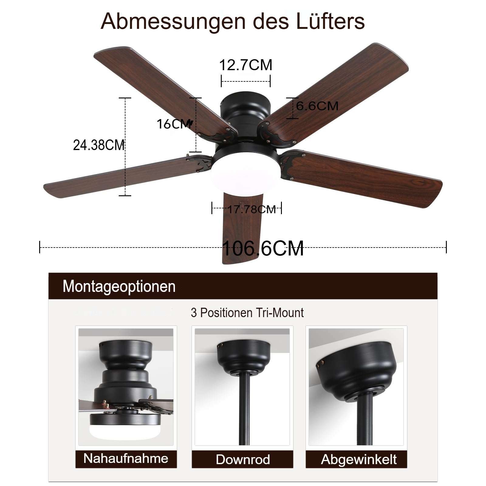 Sofucor Deckenventilator mit Licht, Fernbedienung, Zweifarbige Ventilatorfl günstig online kaufen