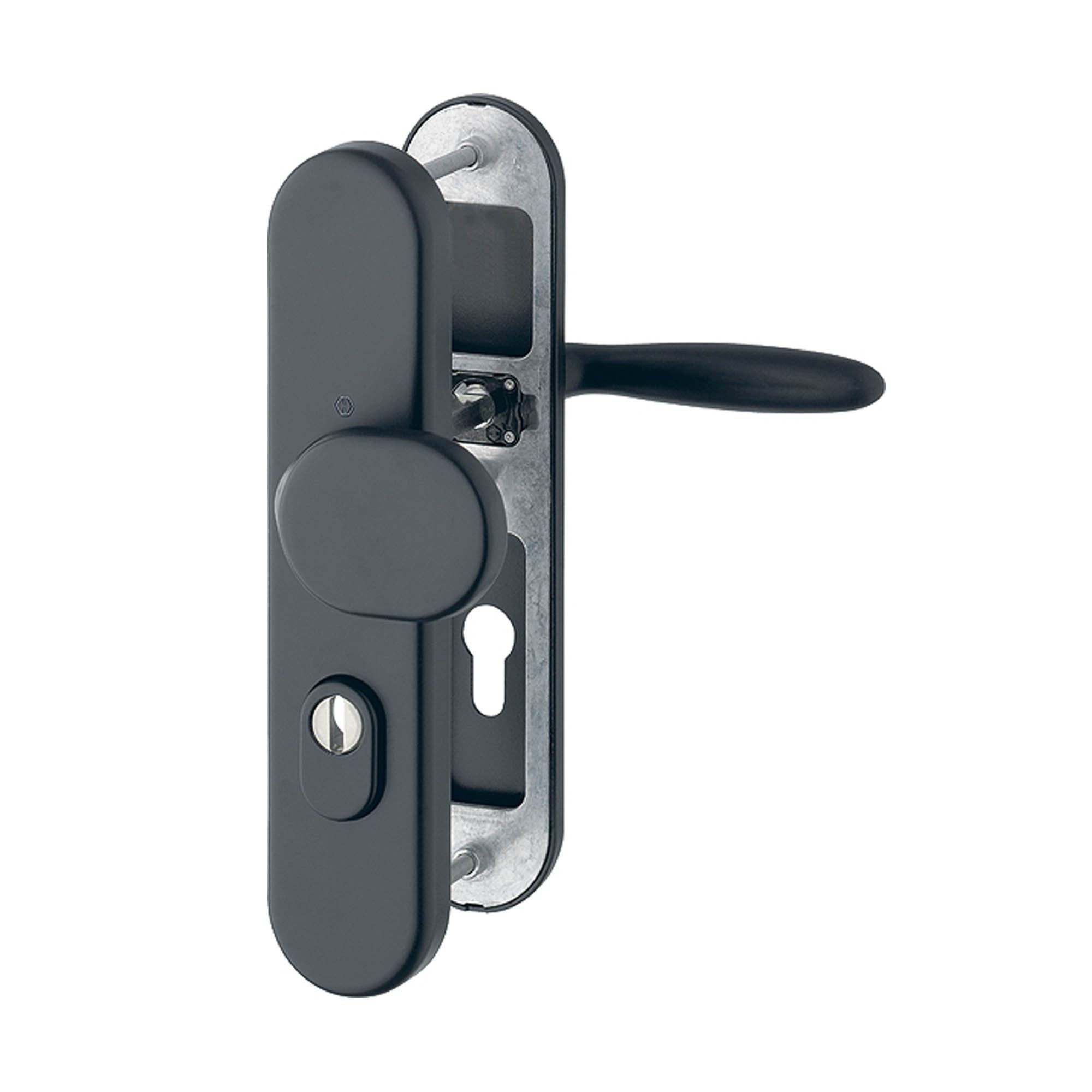 HOPPE Türgriffpaar Verona Schutz-Wechselgarnitur, Knopf/Drücker außen, Alu F9714M schwarz matt