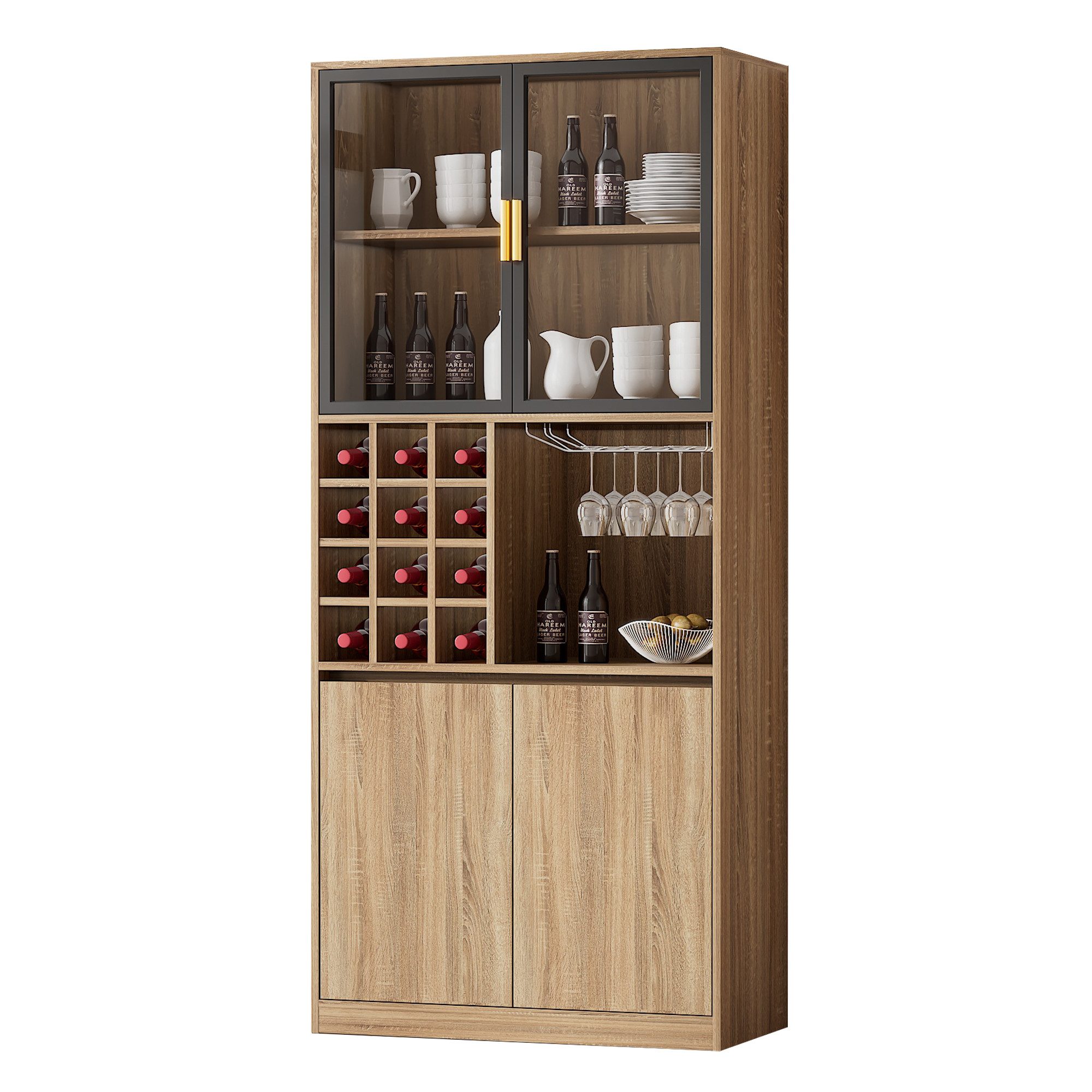 MODFU Highboard mit Glastüren, abnehmbarer Weinglashalter günstig online kaufen