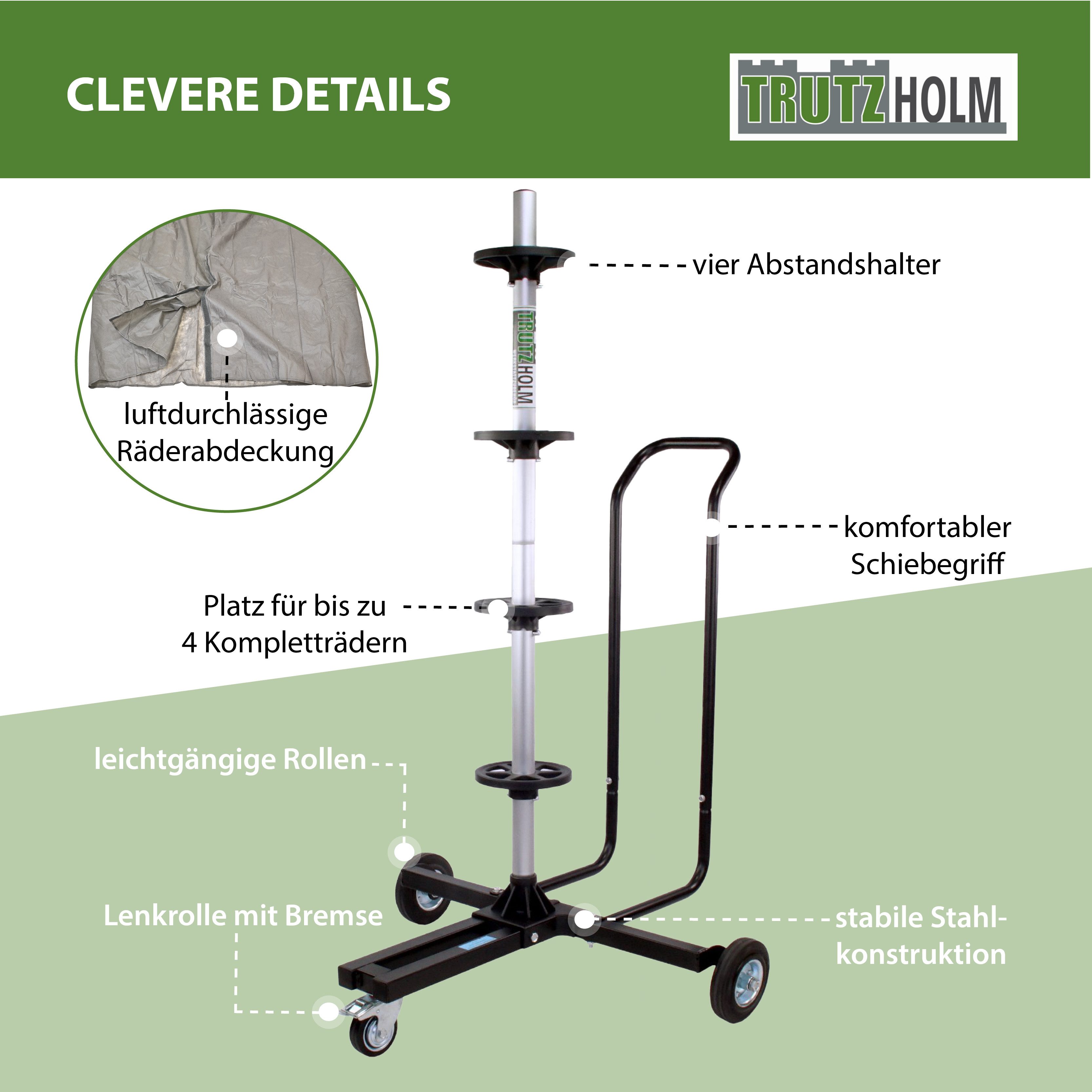 TRUTZHOLM Mobile Rim Tree with Protective Cover, Tire Stand, Tire Cart, Rim Stand for Cars, 1 Piece, Smooth-Running