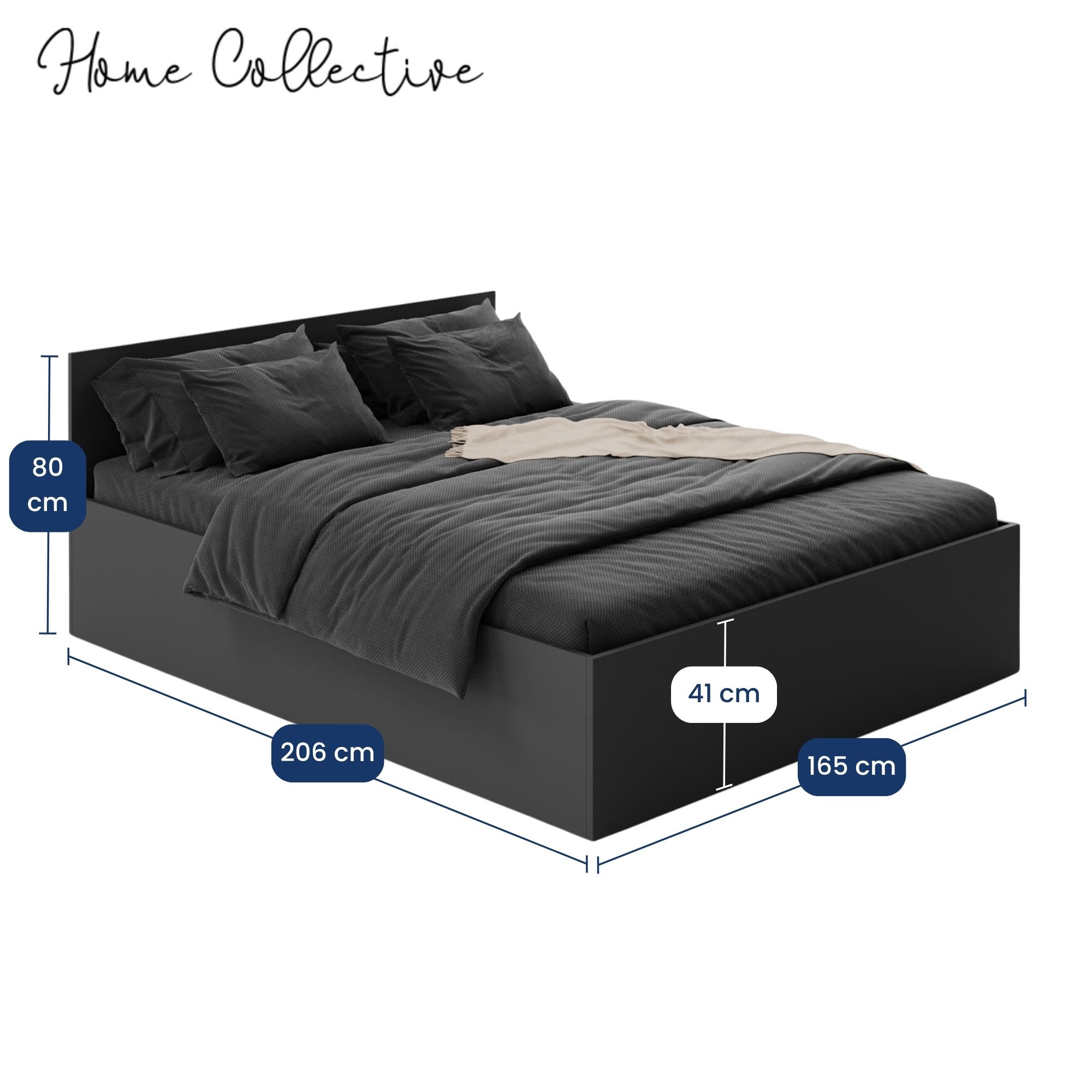 Home Collective Bett Doppelbett Bettgestell mit Lattenrost und Stauraum Stauraumbett (Größen: 90x200, 120x200, 140x200, 160x200, 180x200 cm), inkl. flexiblem La – Bild 3 von 5
