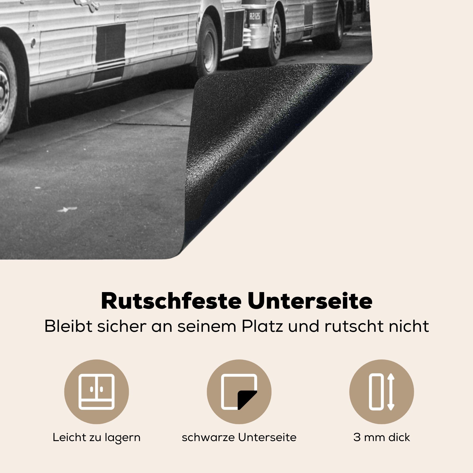 New - tlg), Weiß, nutzbar, - MuchoWow cm, - Arbeitsfläche Vinyl, York - 60x52 (1 Vintage Mobile Bus Schwarz Ceranfeldabdeckung Herdblende-/Abdeckplatte