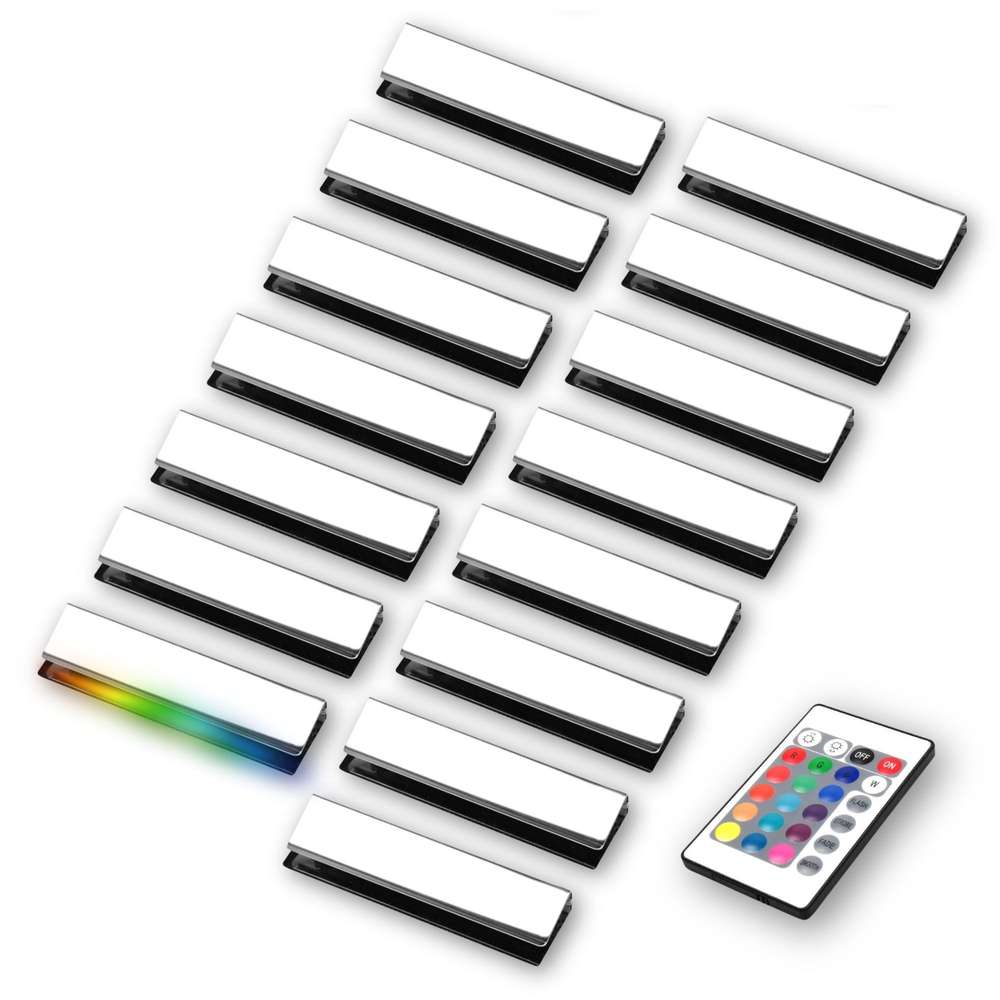 kalb LED Glaskantenbeleuchtung LED RGB Glaskantenbeleuchtung Vitrinenbeleuchtung Clip Glas, 15er Set