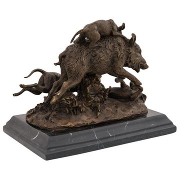 Aubaho Skulptur Bronzeskulptur Hund Wildschwein Jagd im Antik-Stil Bronze Figur Statue