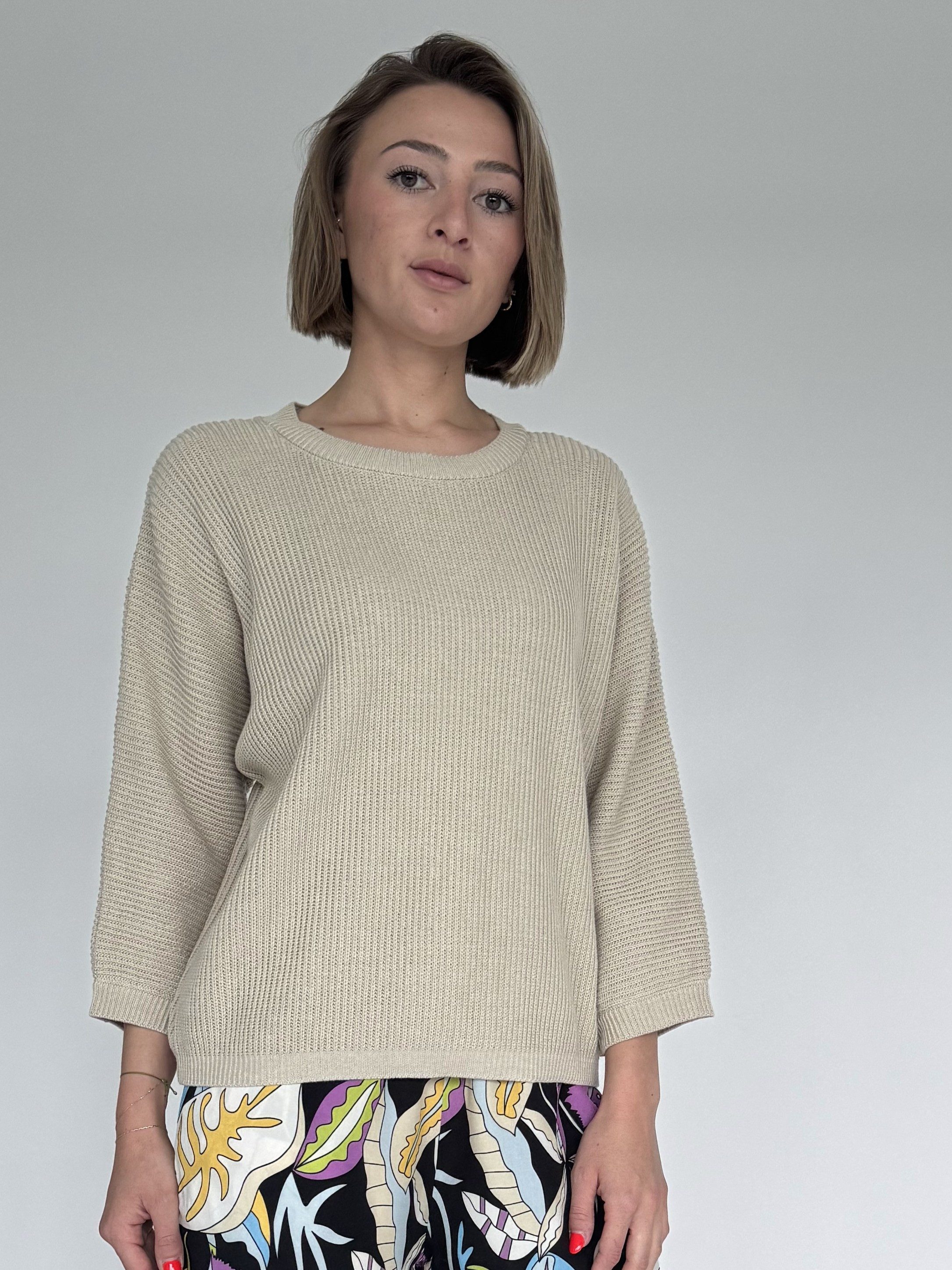 Zuckerwatte 3/4 Arm-Pullover Rippstrick, aus weicher Baumwollmischung günstig online kaufen