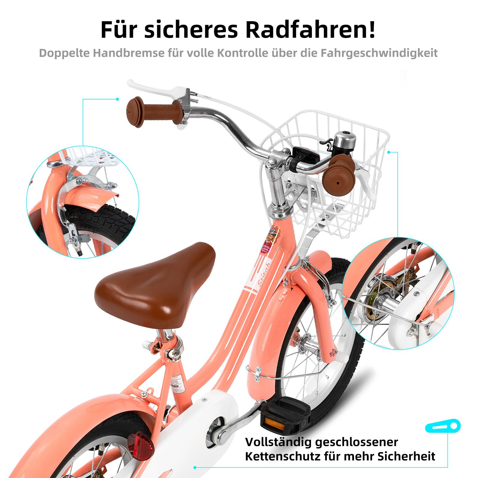 JOYSTAR Kinderfahrrad 12 14 16 18 Zoll Fahrrad, geeignet für 3–8 Jahren Jungen und Mädchen, Ausgestattet mit Doppelhandbremsen, Stützrädern, Schutzblechen, Korb