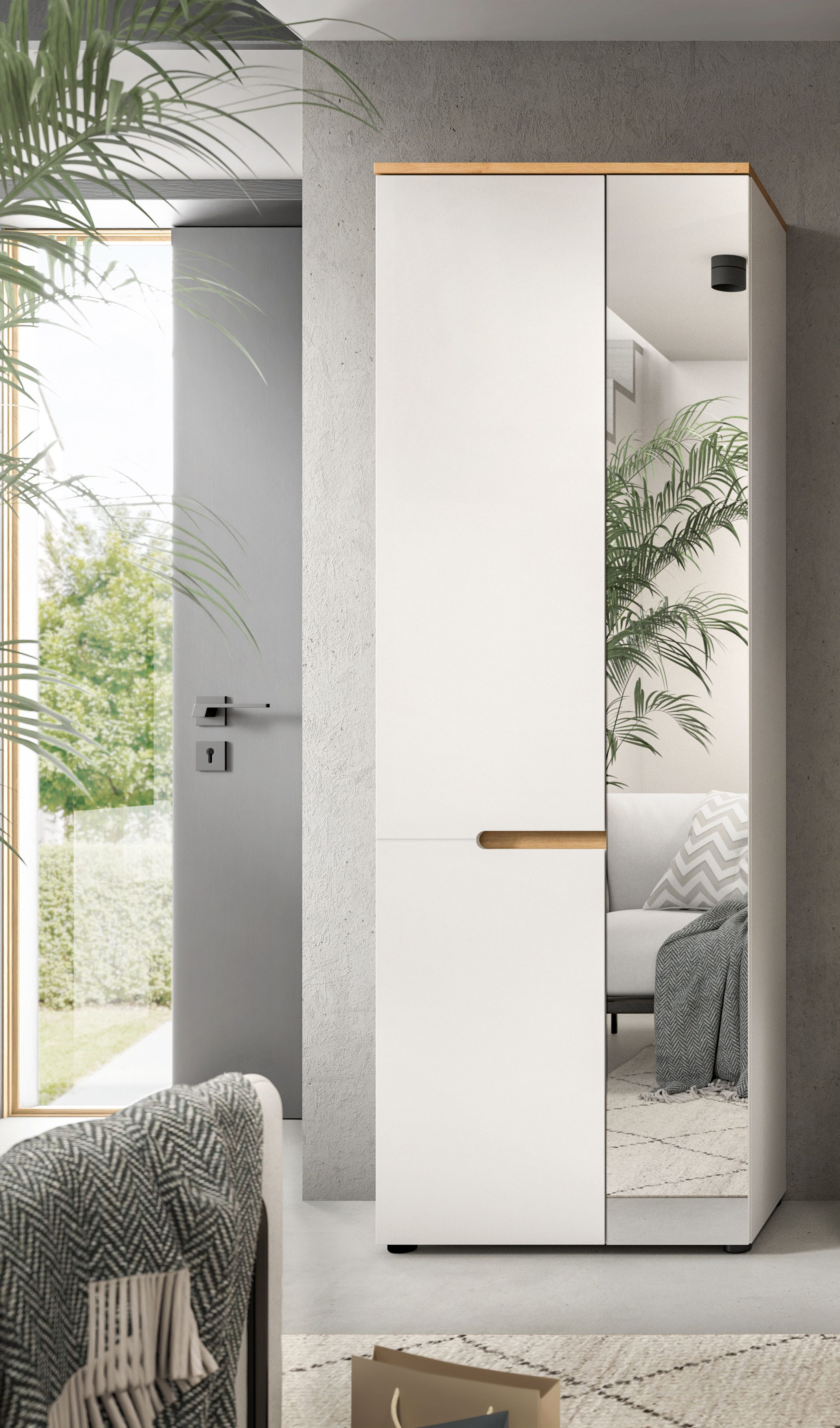 Home affaire Garderobenschrank REHAT, TOPSELLER!, Höhe 190cm, 2 Türen, 6 Fächer, 1 Kleiderstange (1-St., in verschiedenen Farben erhältlich) Garderobe, Flurschrank, Dielenschrank, Kleiderschrank, Garderobenmöbel