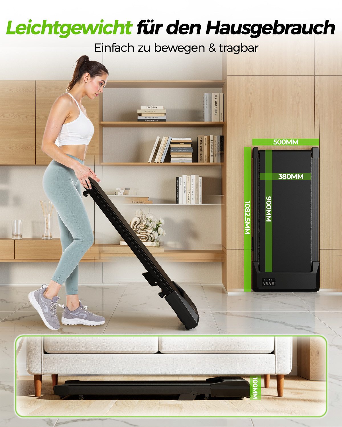 SUPERUN Laufband Walking Pad Urban, 3-in-1-Untertischlaufband, tragbar (1-tlg), 2,5 PS, geräuscharm & ideal für Zuhause