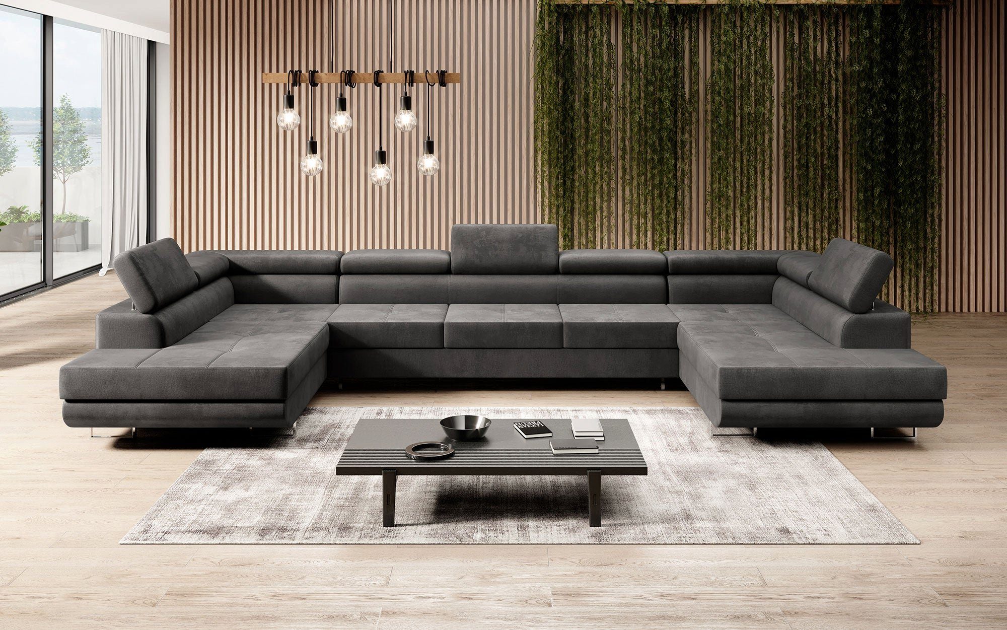 Sofa inkl. mit Aufbau (Samt), und Taormina Baidani Klappfunktion Schlaf- Anthrazit Sofa