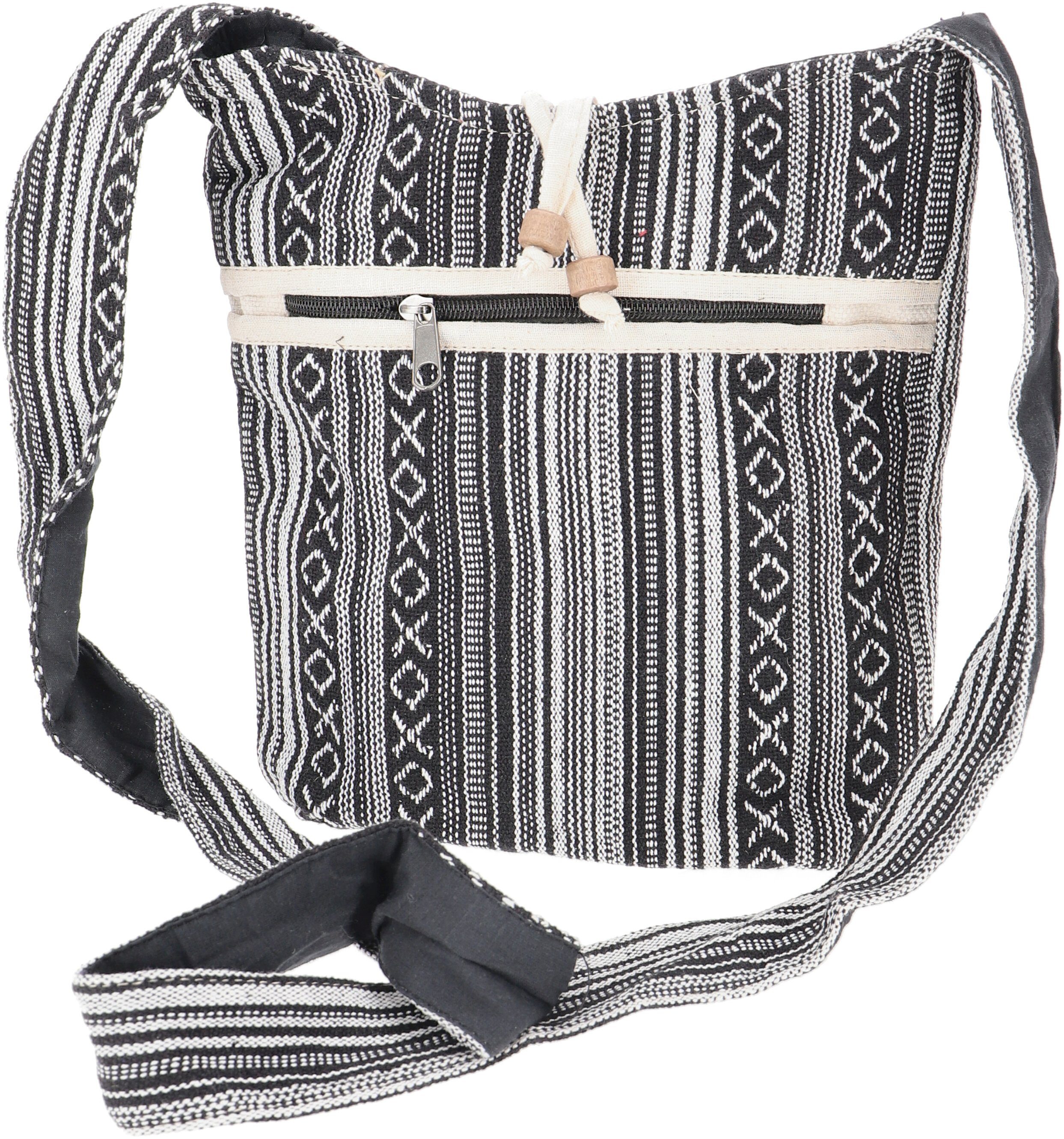 Guru-Shop Schultertasche Kleiner Schulterbeutel, Boho Schultertasche,.. schwarz/weiß