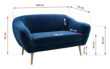 MKS MÖBEL Sofa GAJA 2 Sitzer, Holzbeine, Federsitz, Skandinavischer Stil