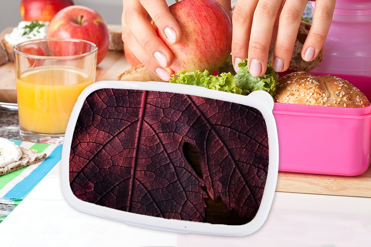 MuchoWow Lunchbox Abstrakt Rot Erwachsene, für - Brotbox rosa Kunststoff, Kunststoff - (2-tlg), Brotdose - Mädchen, Pflanze, Kinder, Snackbox, Blätter