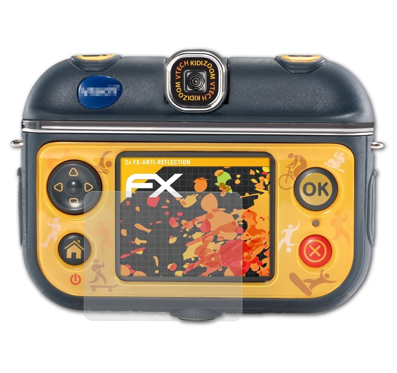 atFoliX Schutzfolie für VTech Kidizoom Action Cam 180, (3 Folien), Entspiegelnd und stoßdämpfend