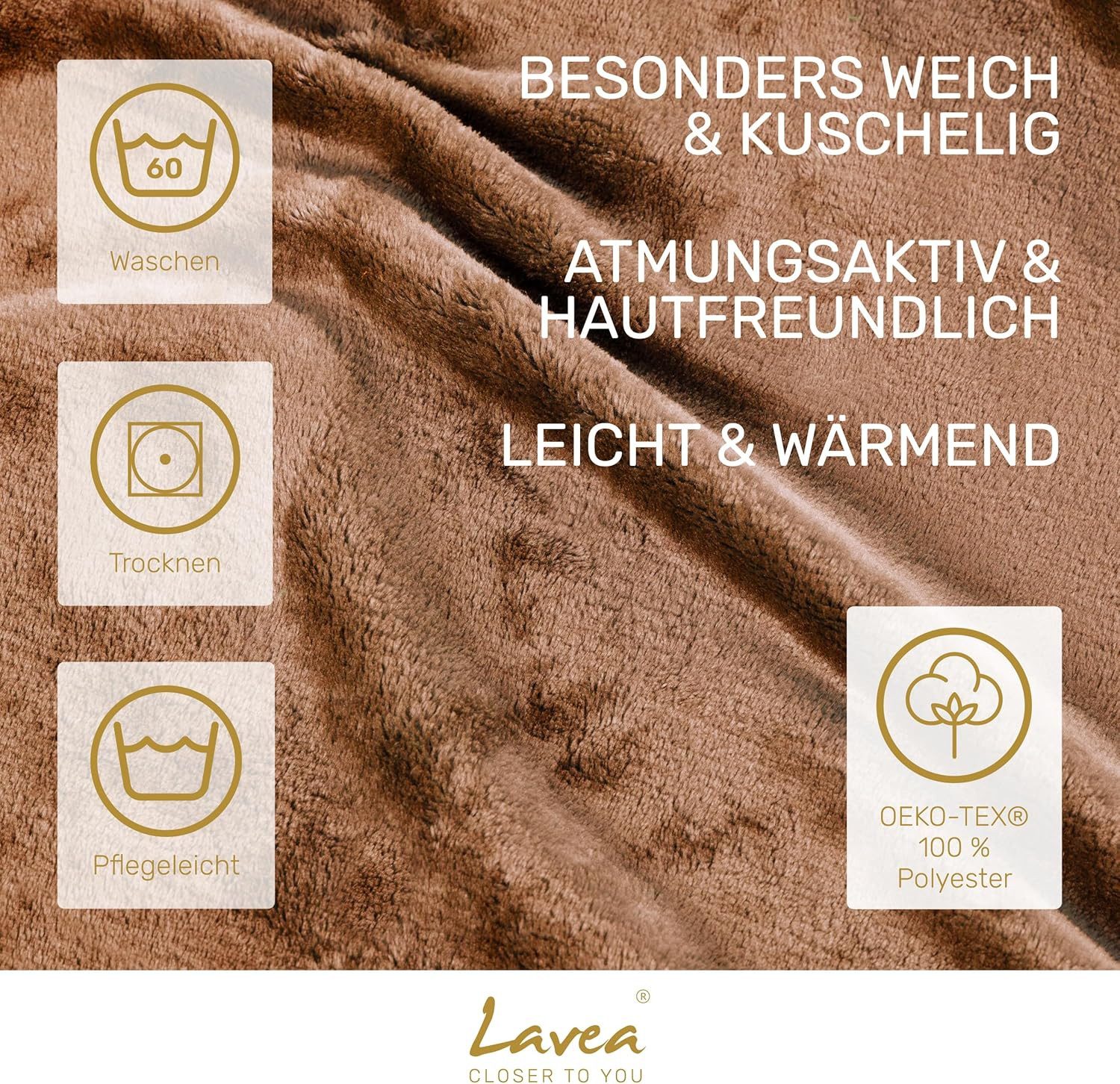 Wohndecke Kuscheldecke, Fleecedecke, Wolldecke flauschig und weich, Lavea, Sofadecke, Atmungsaktiv & Hautfreundlich, Decke