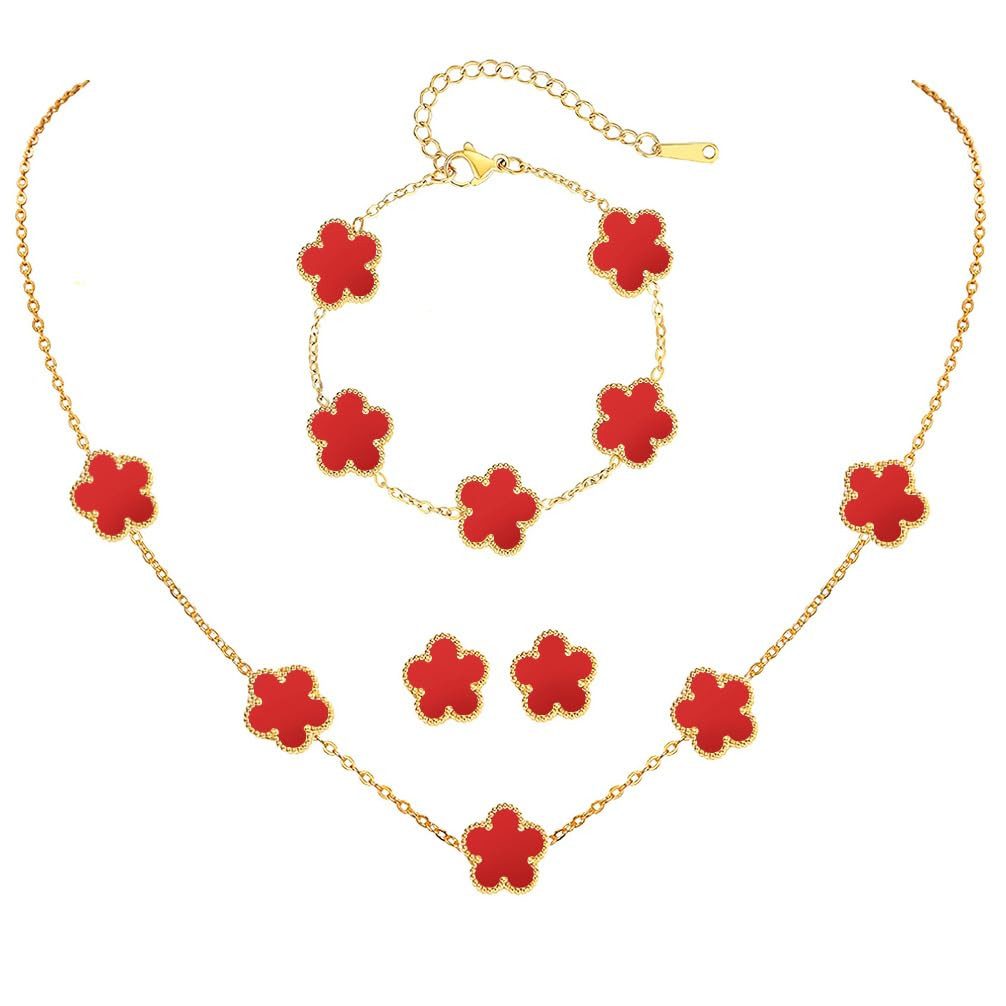 MOPUEA Schmuckset Kleeblatt Schmuck-Set Armband Halskette & Ohrringe mit Geschenkbox