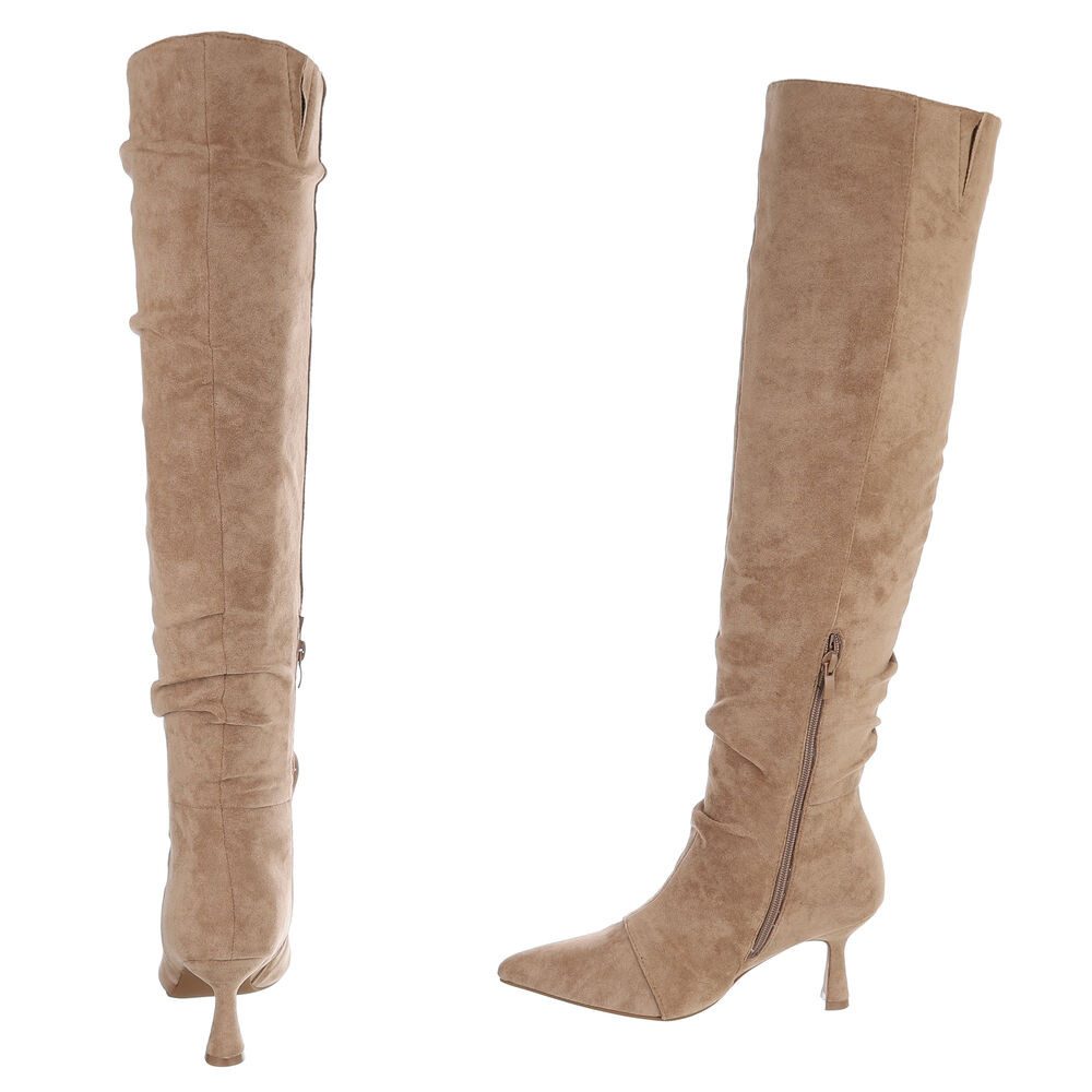 Ital-Design Elegante Overkneestiefel mit Blockabsatz für Damen Overkneestiefel (90514988) Pfennig-/Stilettoabsatz Stiefel in Hellbraun