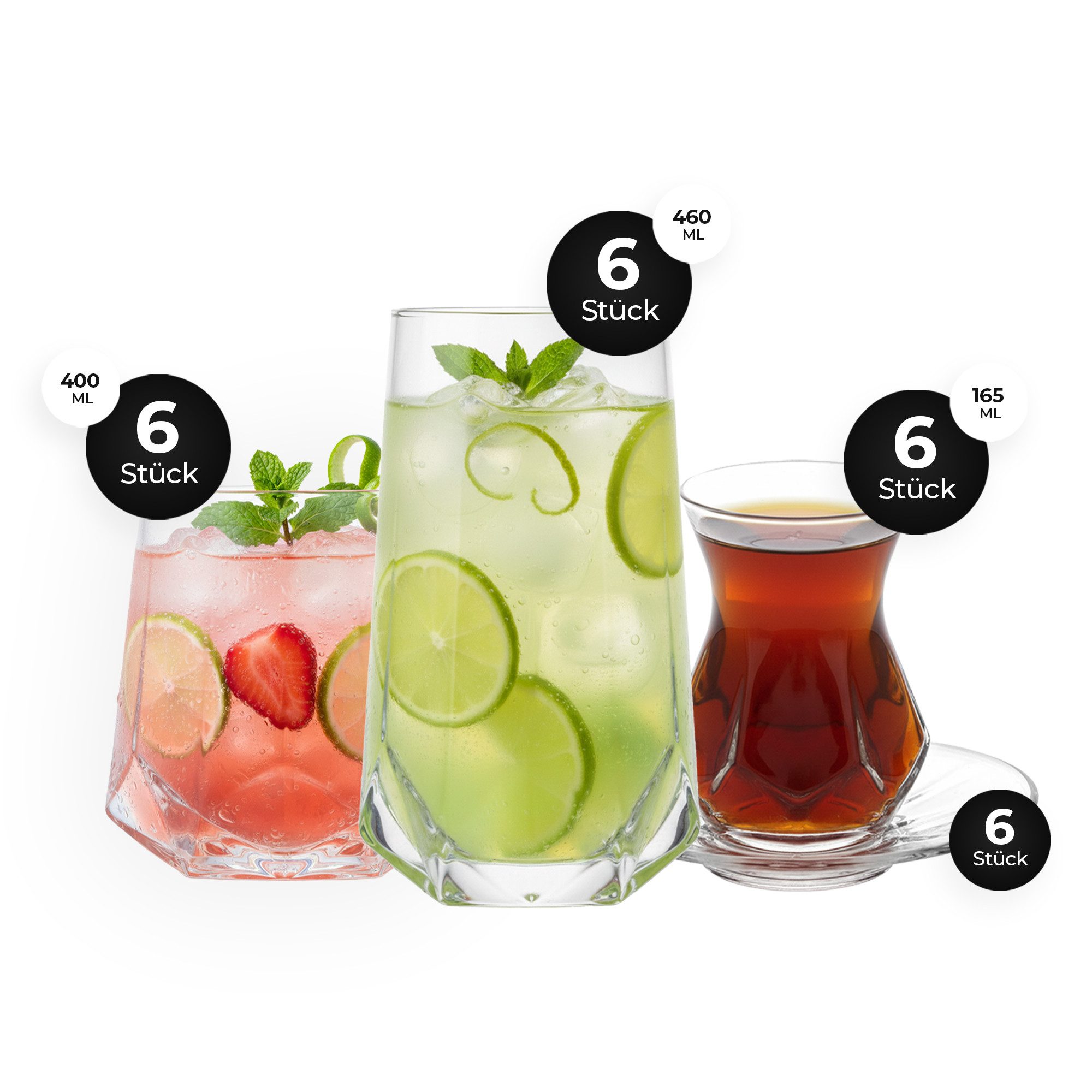 LAV Gläser-Set Alya 24-tlg. Gläser-Set (6 Personen), 24-tlg., Glas, 24-tlg. Set, Modernes Facetten-Design, spülmaschinengeeignet