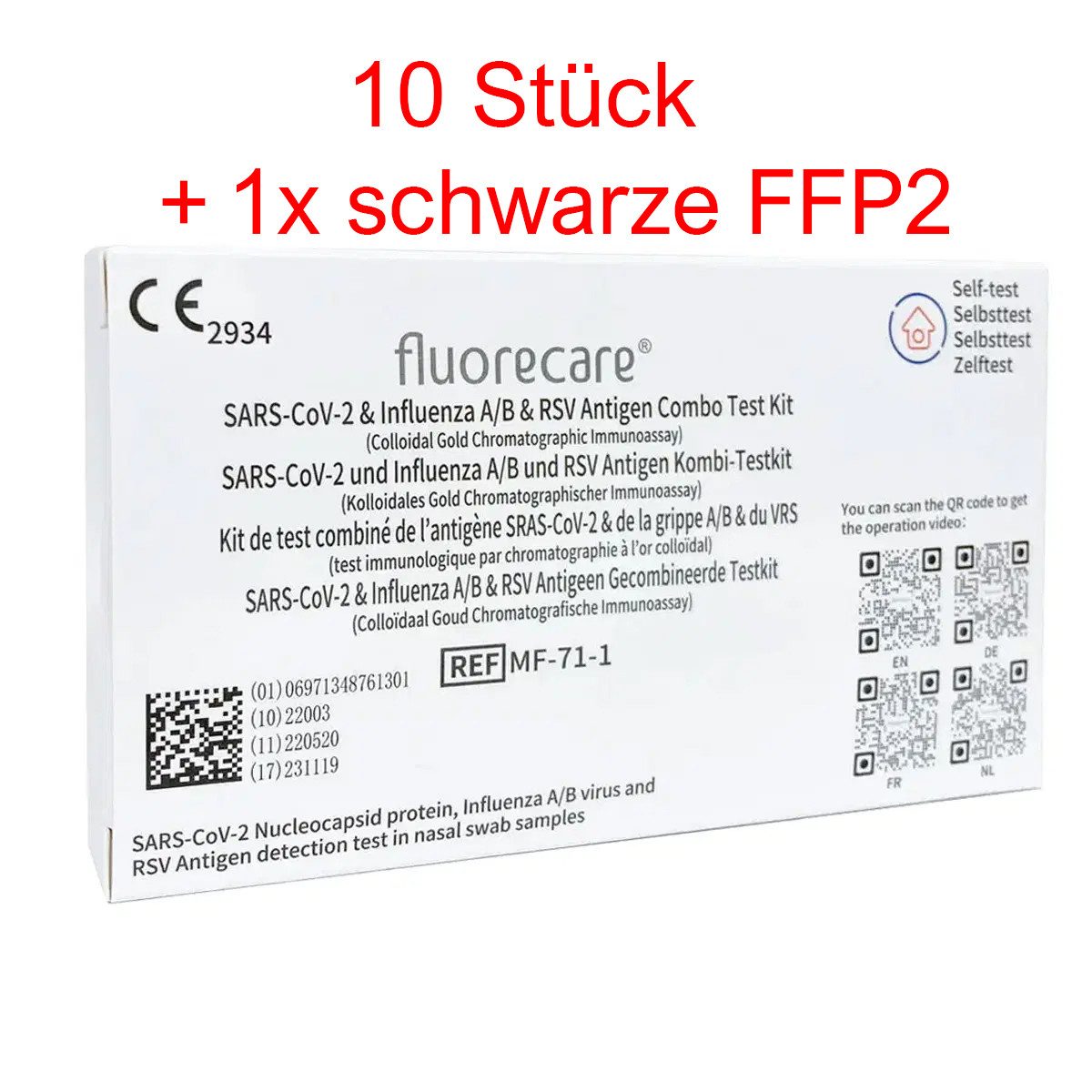 fluorecare PSA-Schnelltest SARS-CoV-2, Influenza A+B & RSV Antigen 4in1 Kombi Test, 10