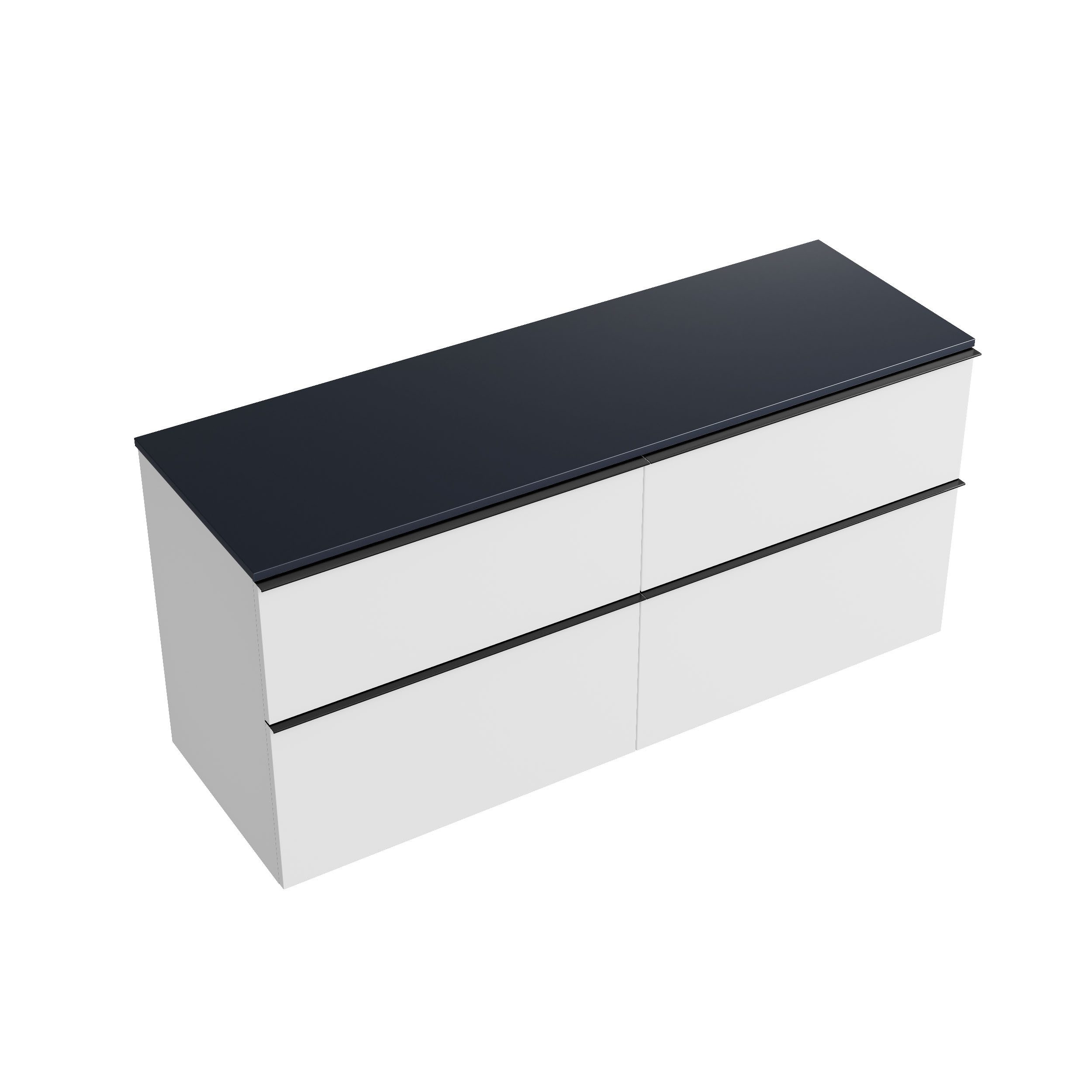 Bernstein Waschbeckenunterschrank LAVOA 160cm Weiß matt PLATTE Mitternachtsblau matt GRIFF Schwarz matt Waschtischunterschrank mit Waschtischplatte 4 Schubladen